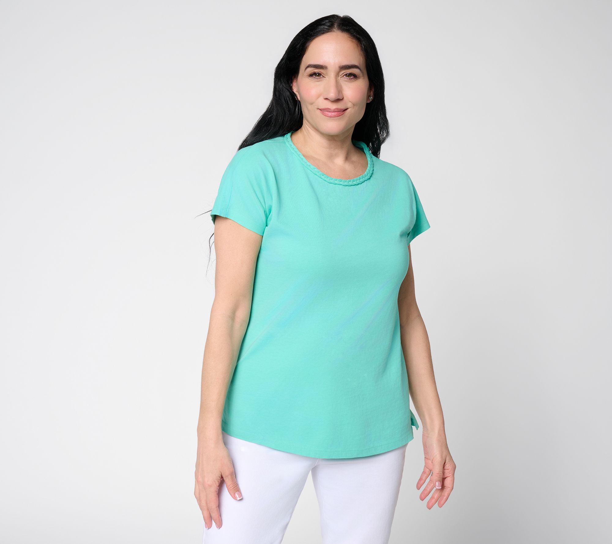 Denim & Co. Beach Coastline Cotton Dolman Sleeve Top w/ Braid Detail