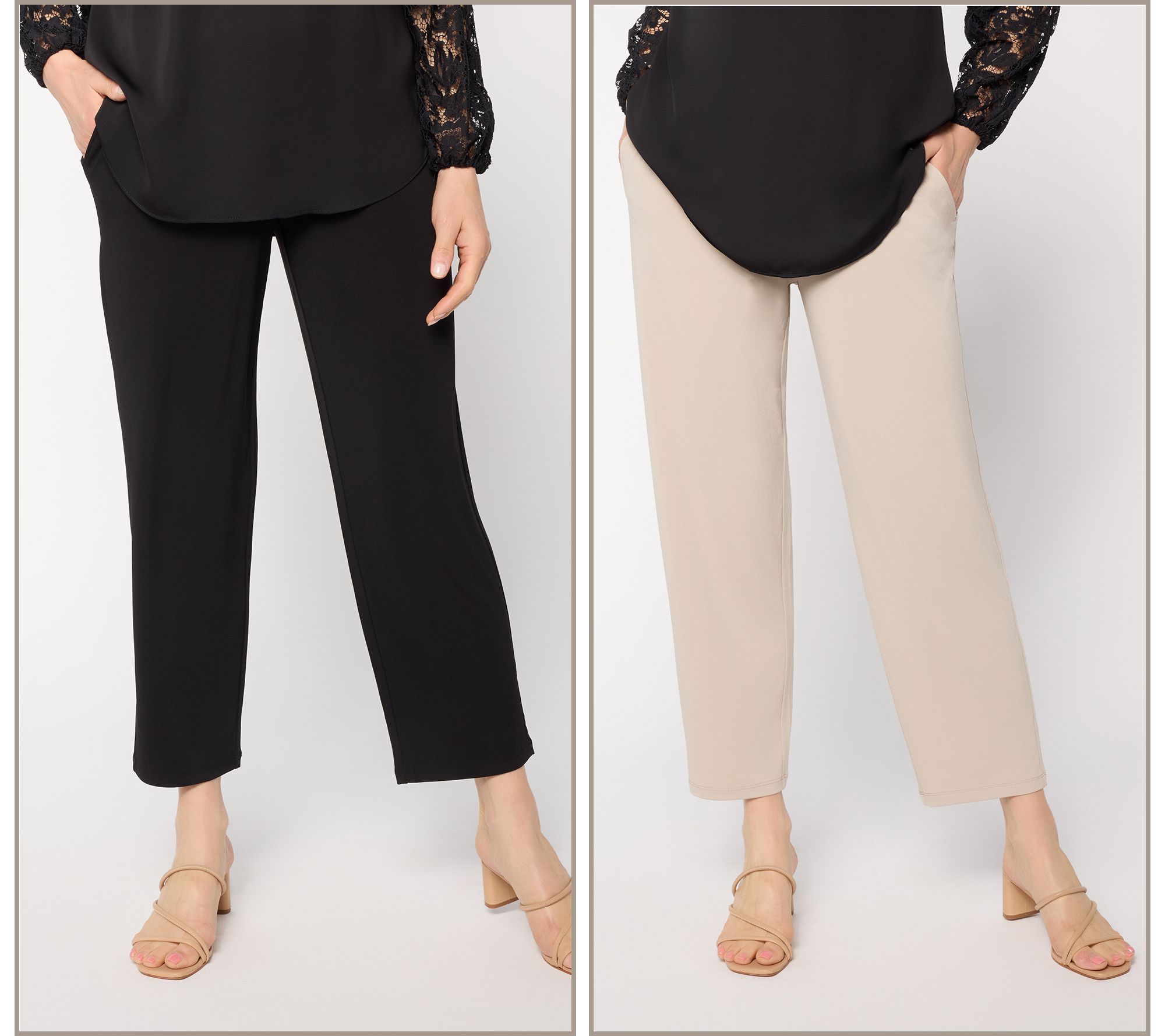 Susan Graver Essentials Tall Set of 2 Liquid Knit Ankle Pants