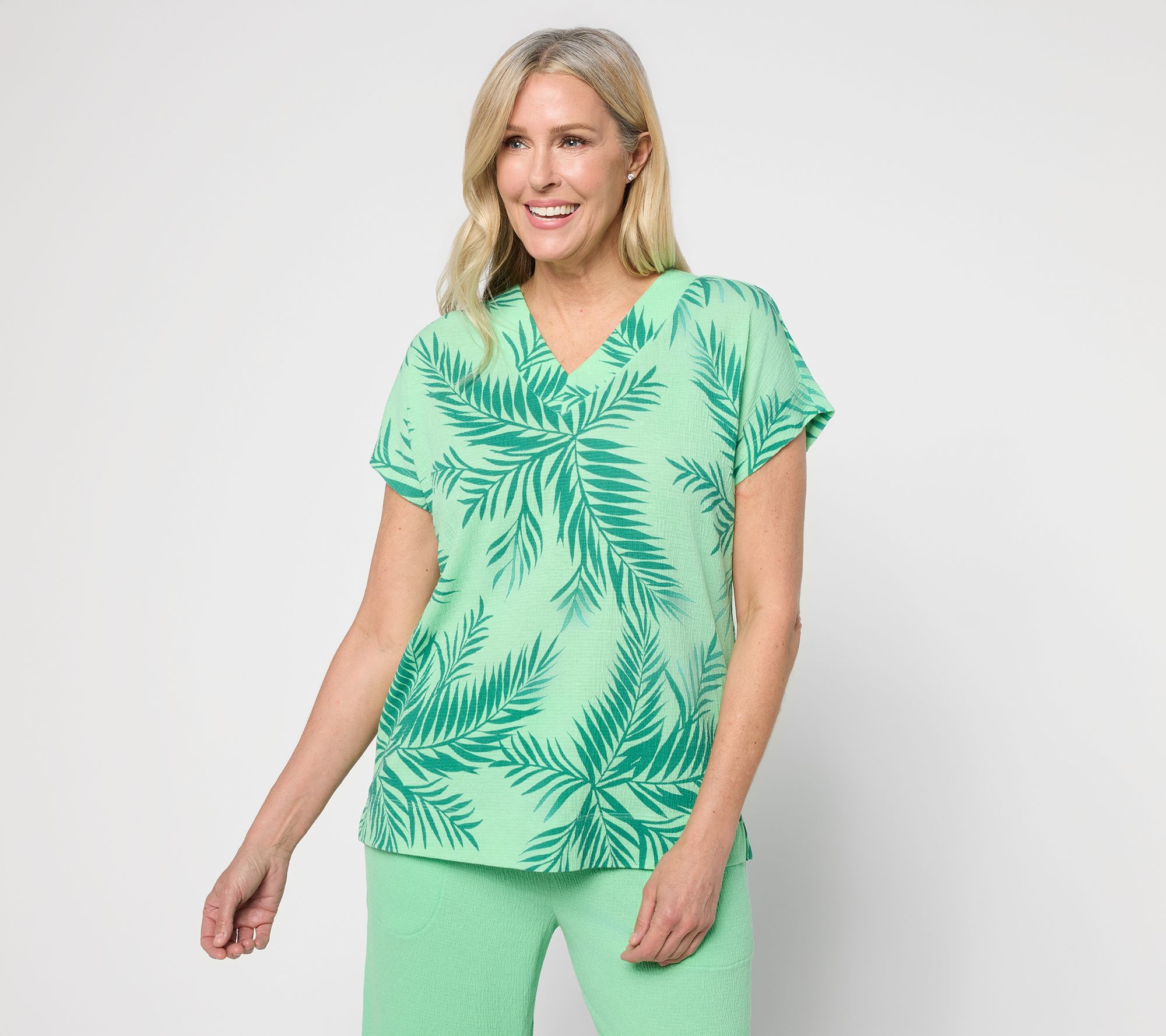 Denim & Co. Beach Knit Gauze Dolman Sleeve V-Neck Top