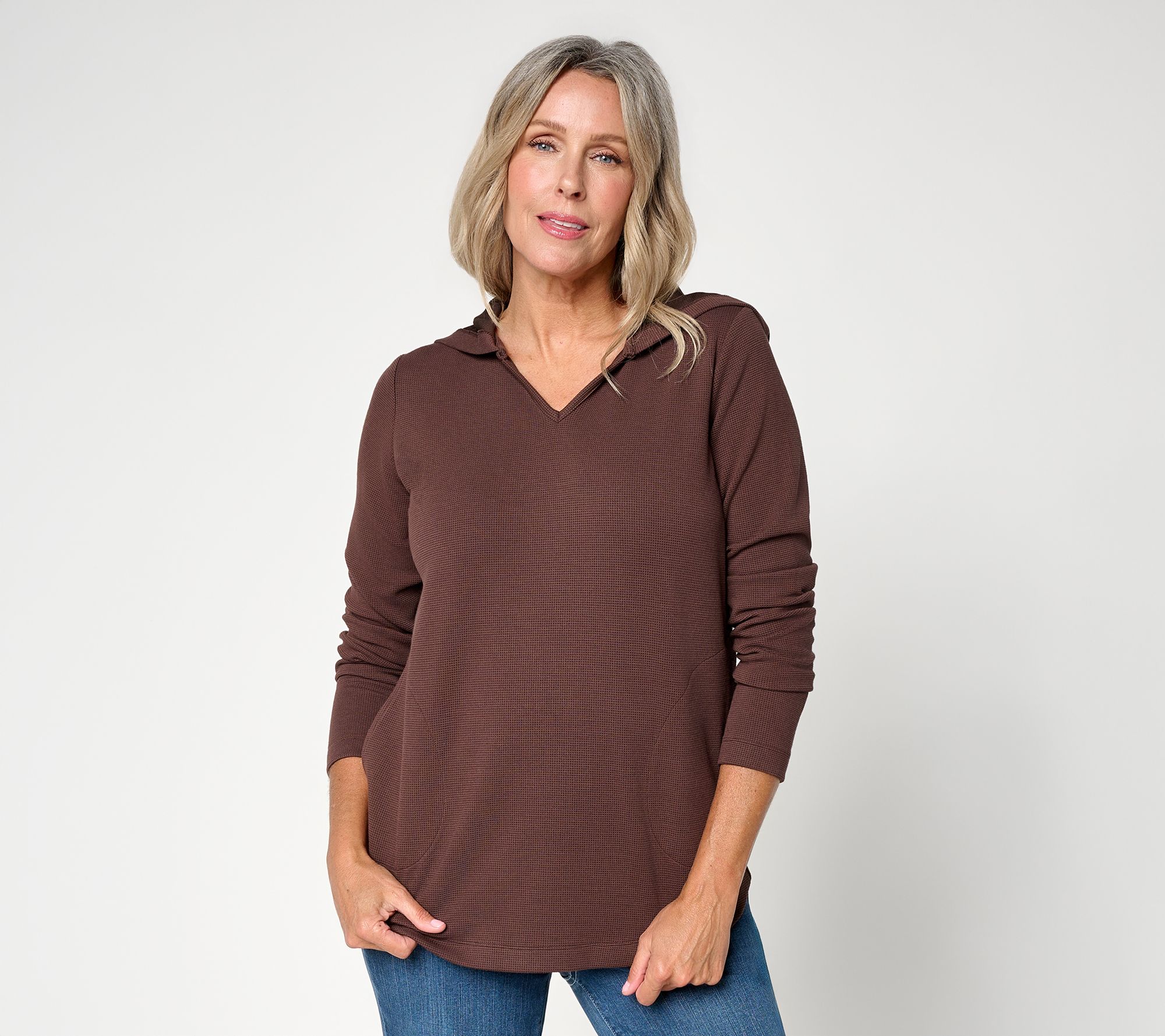 Belle by Kim Gravel ScubaLuxe Waffle Knit V Neck Hoodie