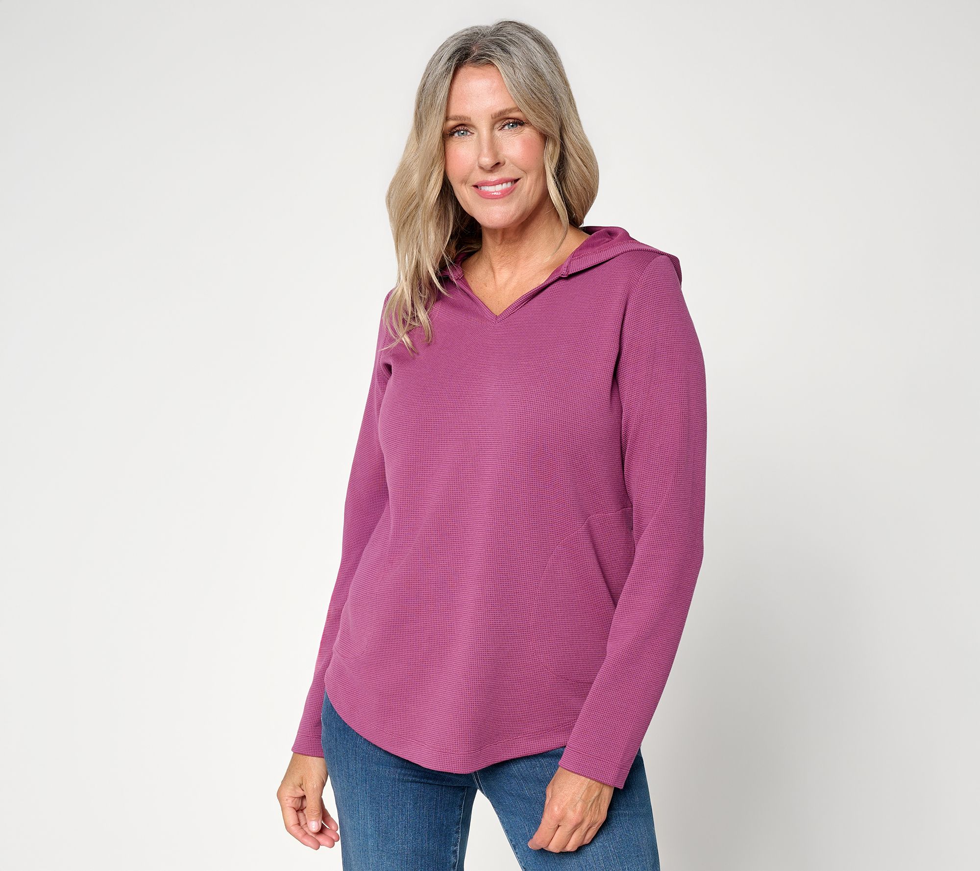 Belle by Kim Gravel ScubaLuxe Waffle Knit V-Neck Hoodie