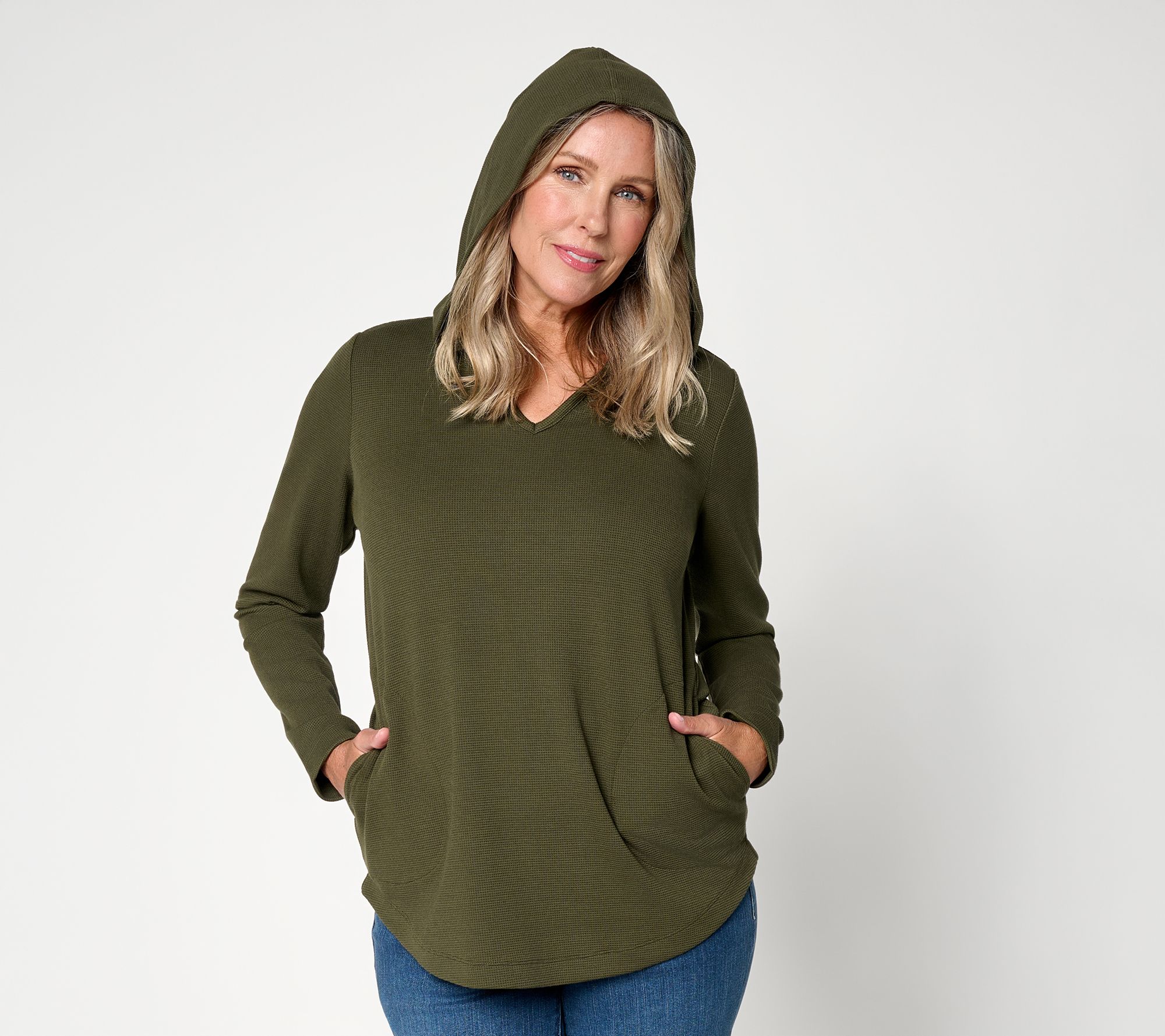 Belle by Kim Gravel ScubaLuxe Waffle Knit V-Neck Hoodie