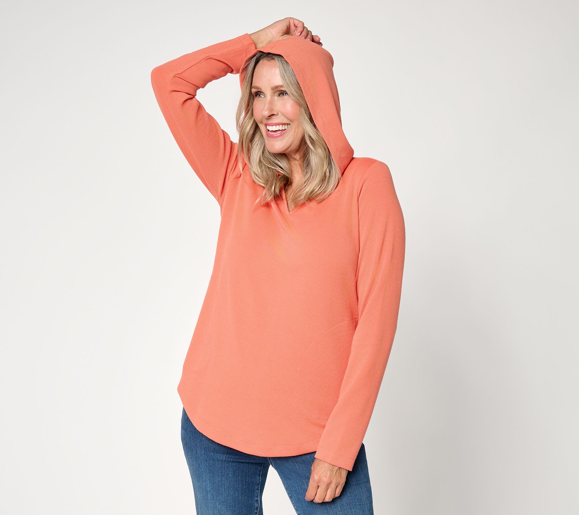 Belle by Kim Gravel ScubaLuxe Waffle Knit V-Neck Hoodie