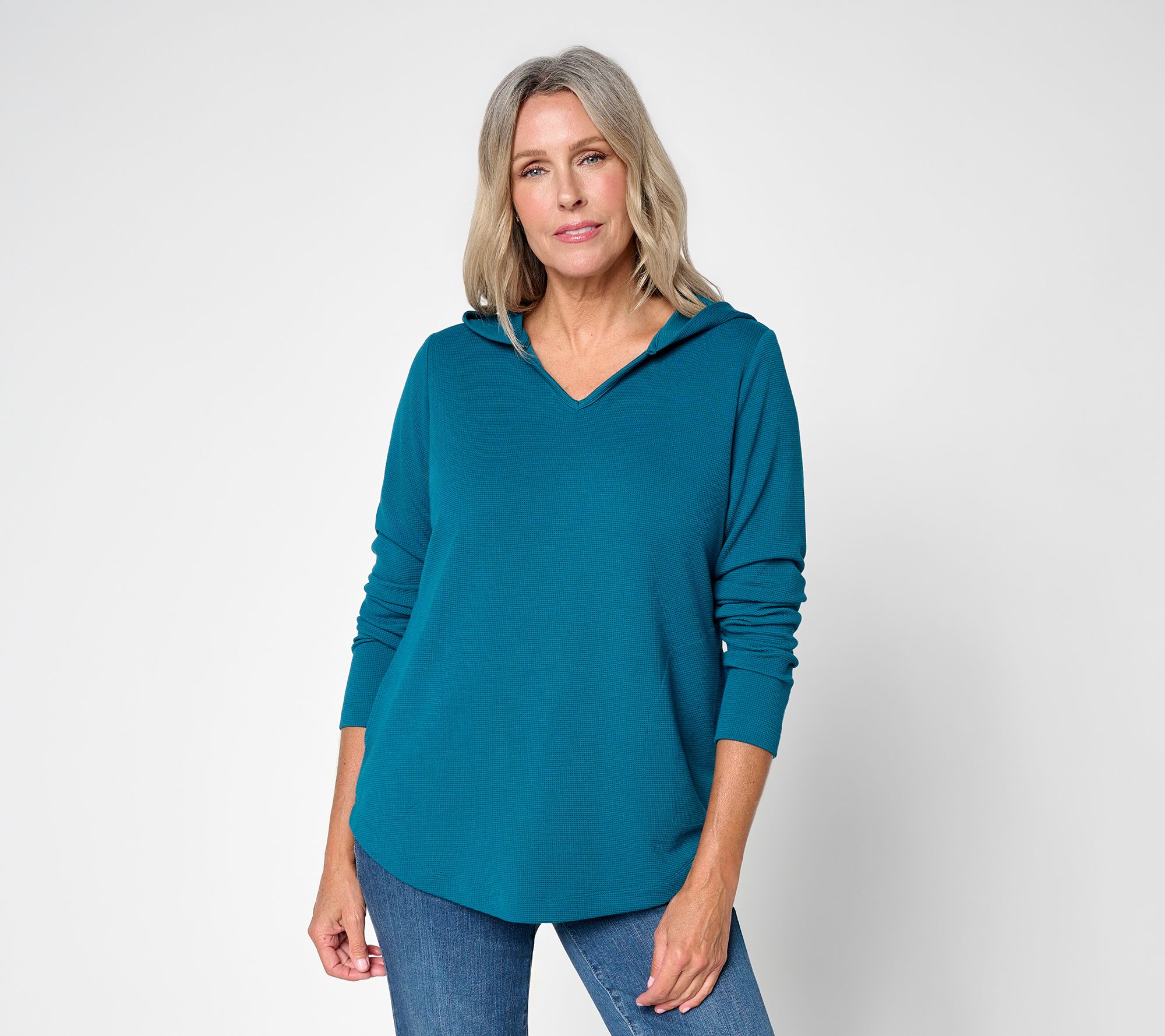 Belle by Kim Gravel ScubaLuxe Waffle Knit V Neck Hoodie