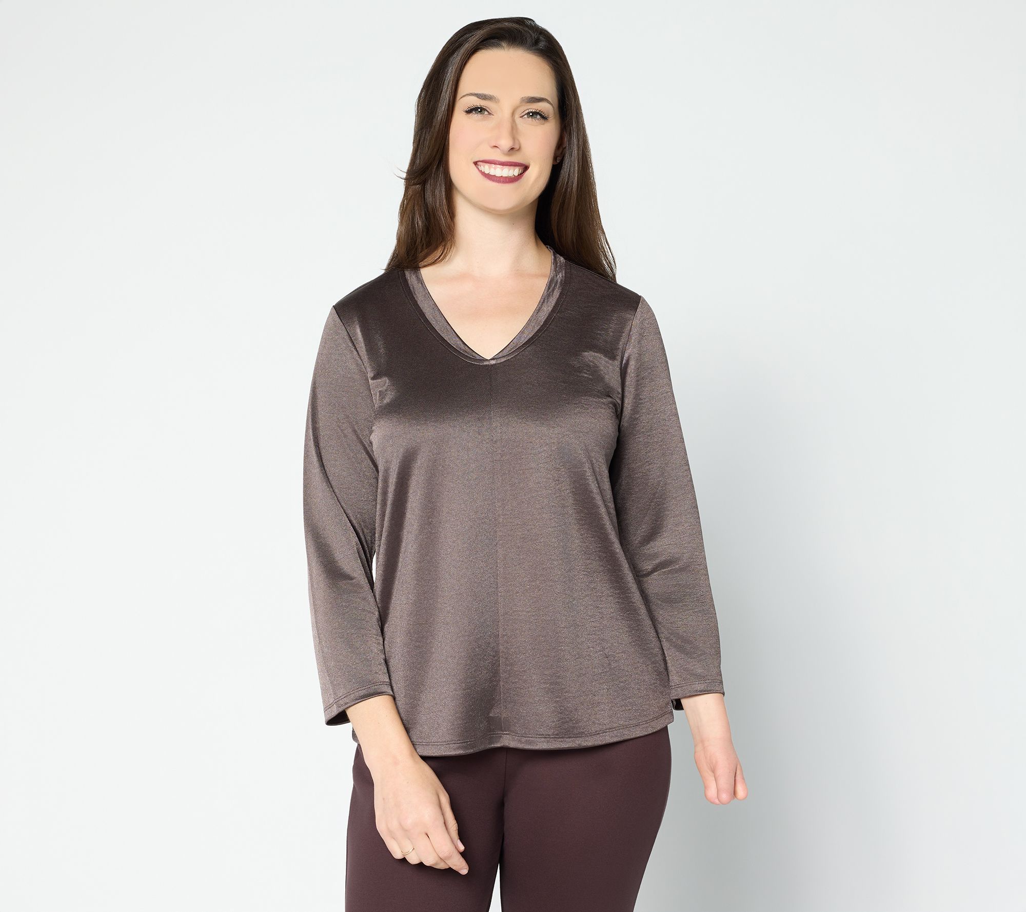 "As Is" BEAUTIFUL BY Lawrence Zarian KnitSatinV-Neck Elbow Slv Top