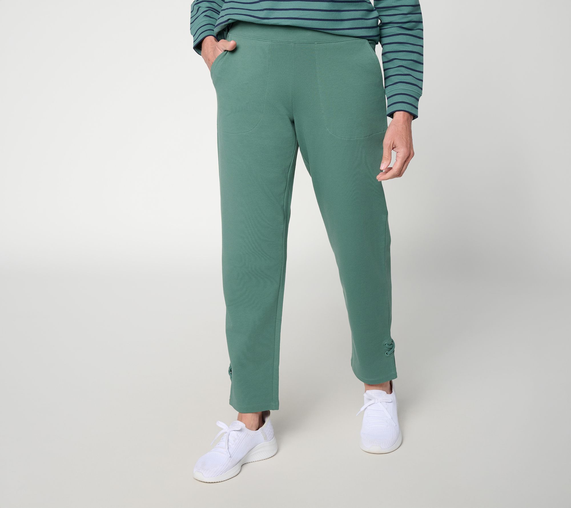  Denim & Co. Active Petite French Terry Ankle Pants W/ Lace Up Detail