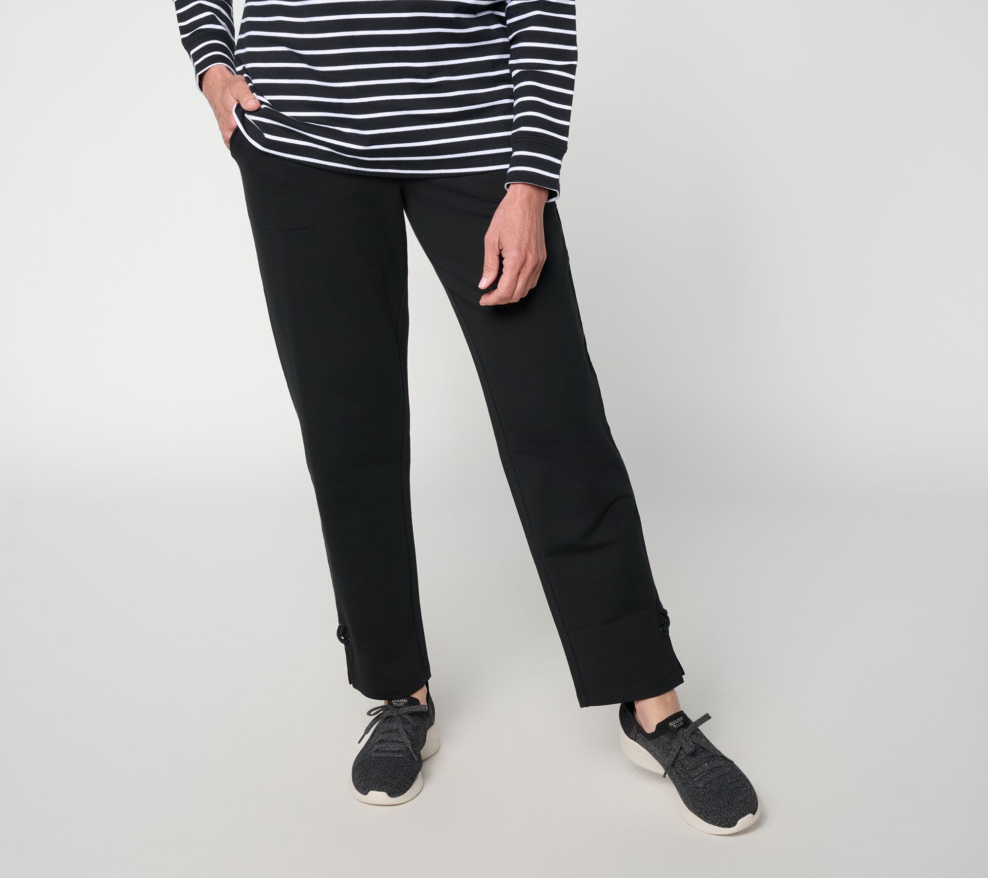 Denim & Co. Active Petite French Terry Ankle Pants W/ Lace Up Detail