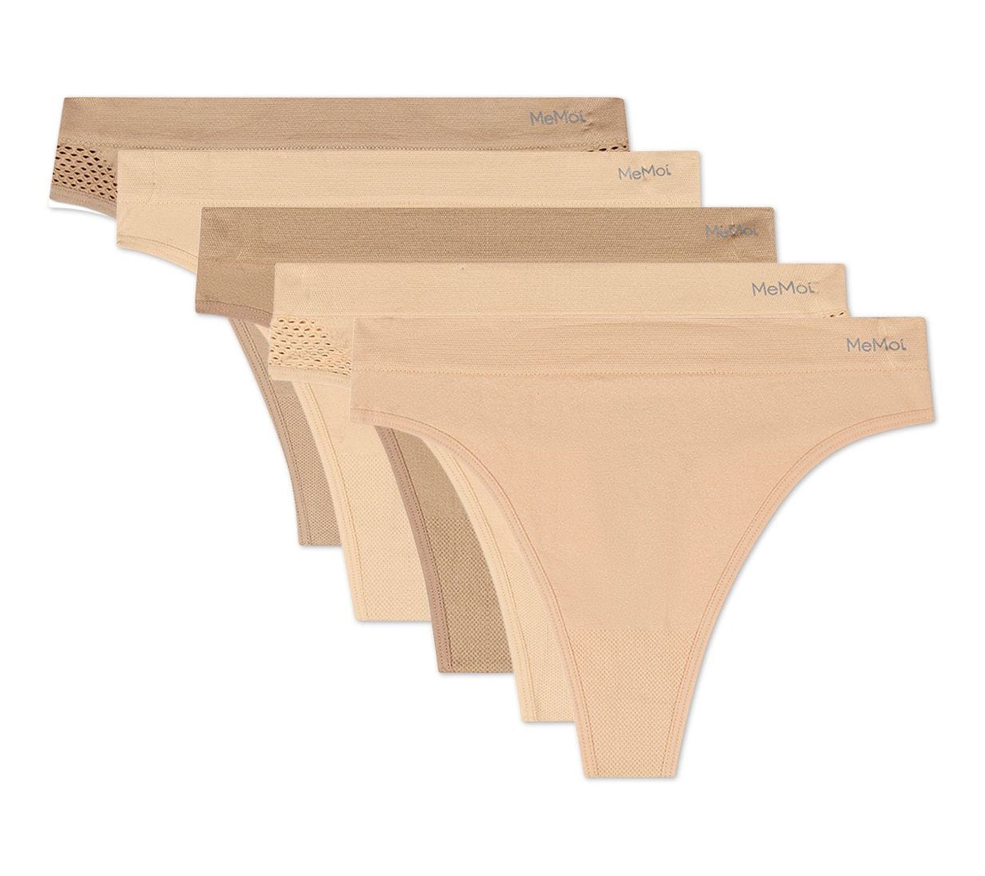 Memoi Women's Set of 5 Seamless Side-Crochet Tag-Free Thongs