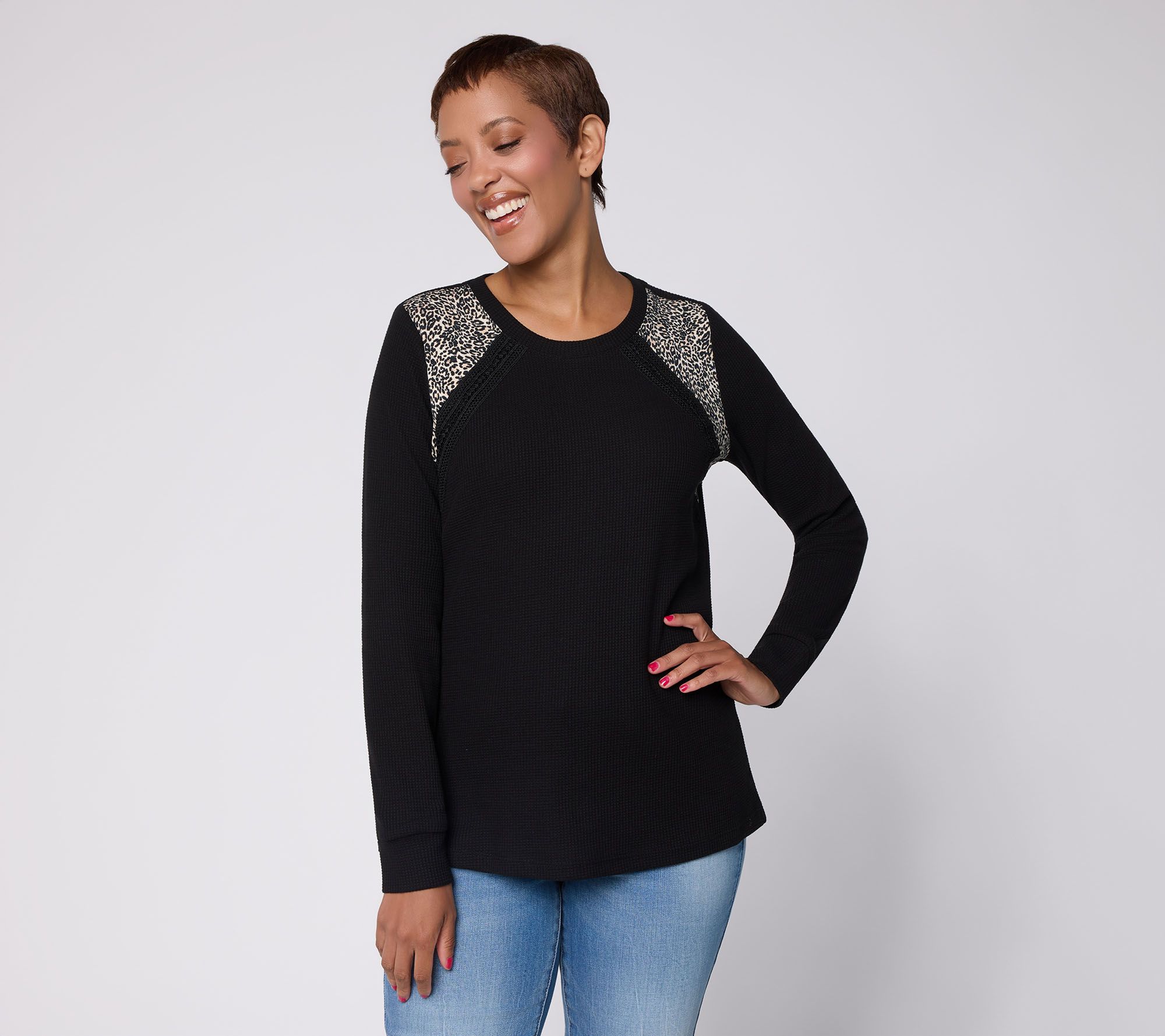 Belle by Kim Gravel Baby Waffle Spot On Trim Top