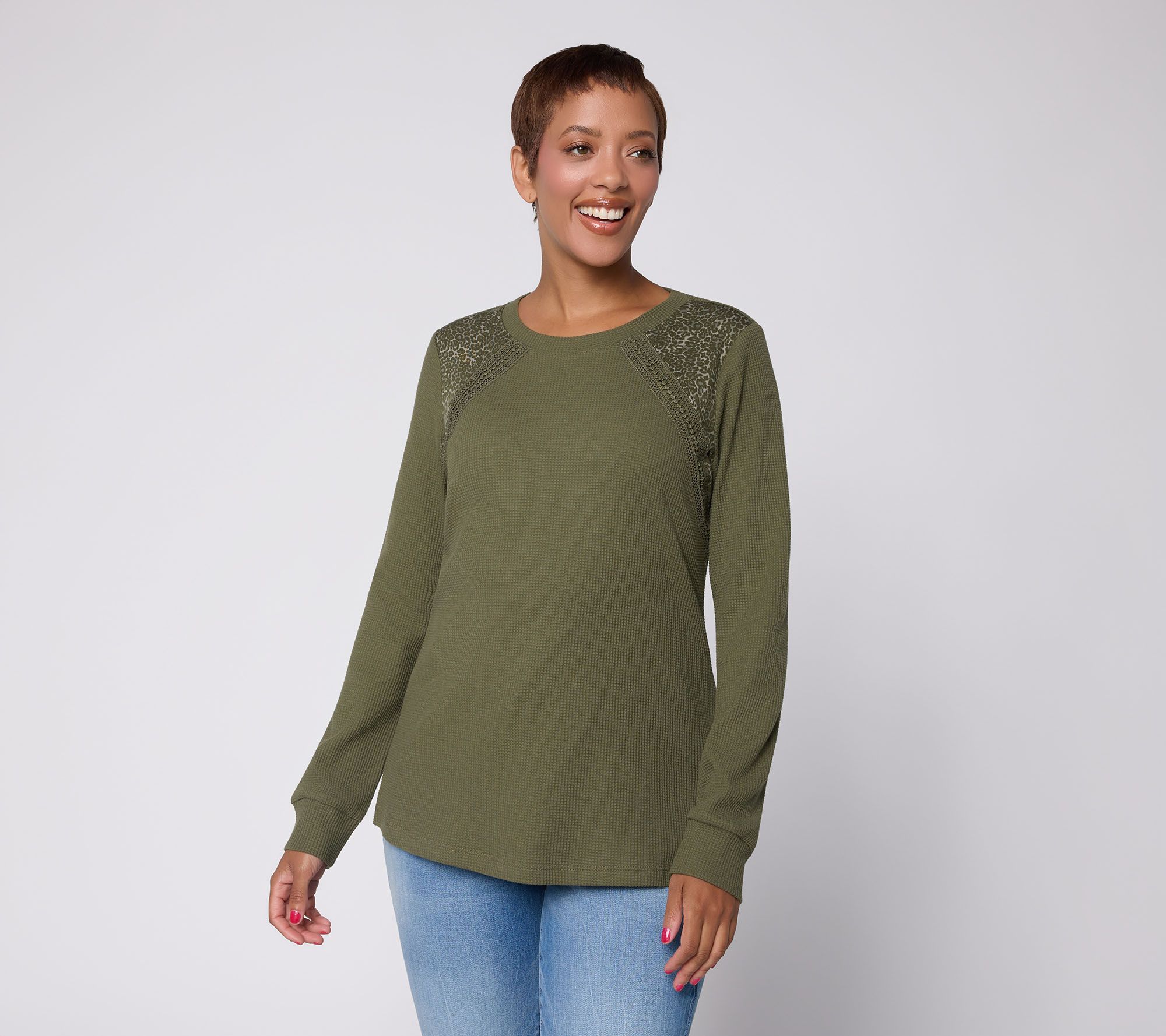Belle by Kim Gravel Baby Waffle Spot On Trim Top