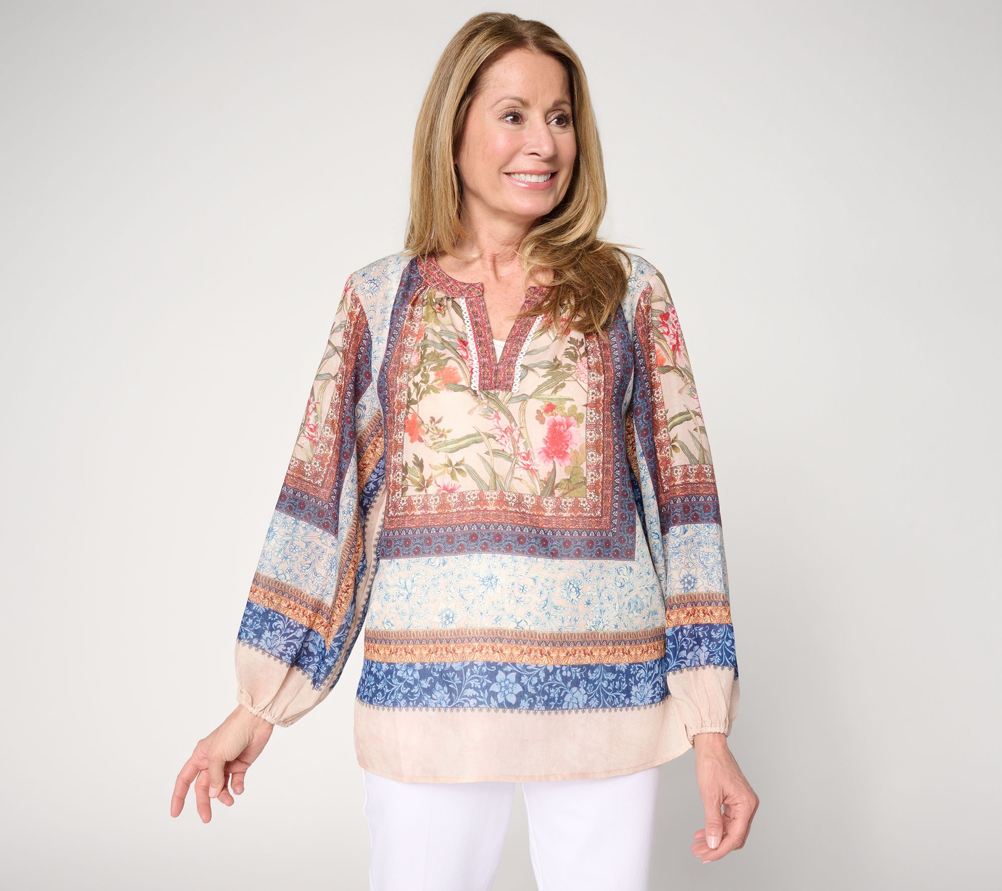 "As Is" Susan Graver Regular Printed Woven Peasant Tunic & Knit Tank Set