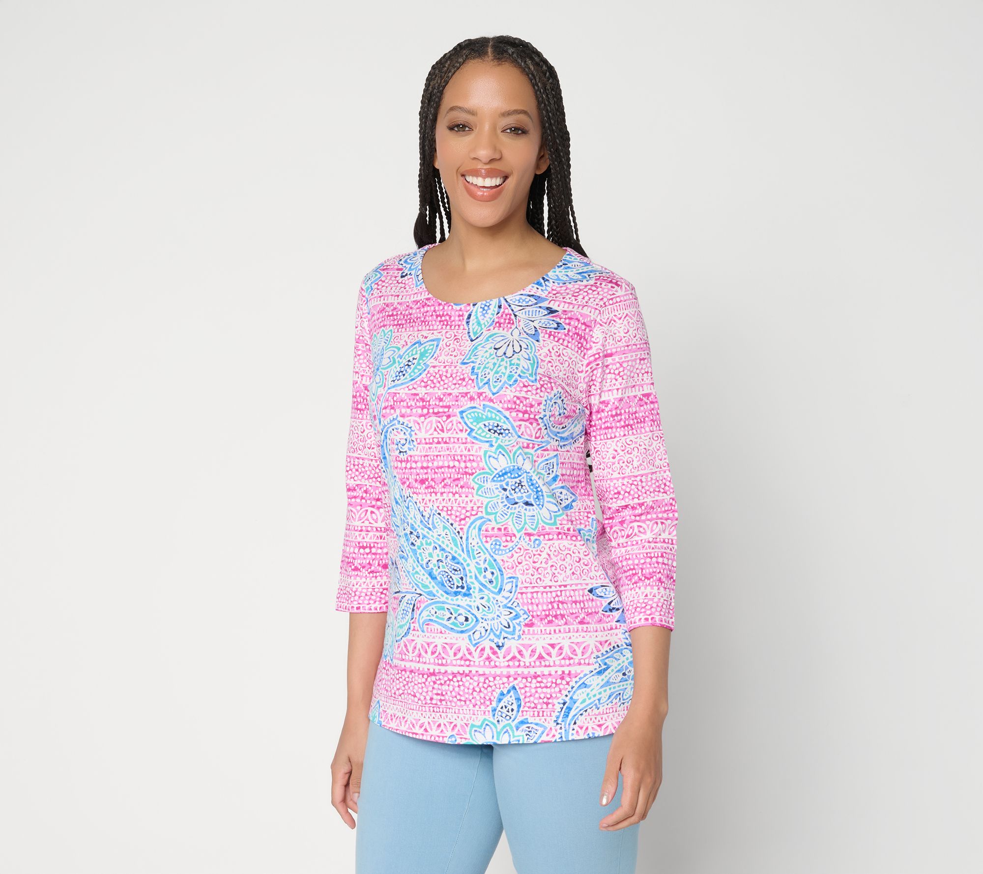 "As Is" Belle Boho by Kim Gravel Slub KnitIndigoBloom 3/4 Sleeve Top