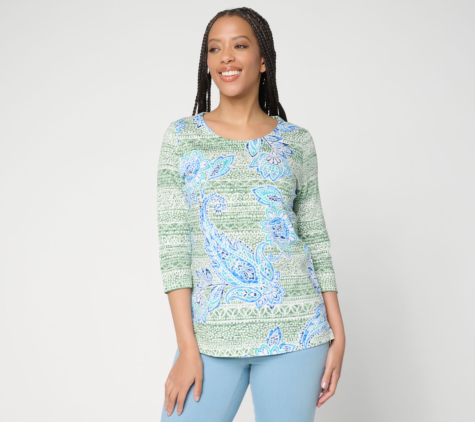 "As Is" Belle Boho by Kim Gravel Slub KnitIndigoBloom 3/4 Sleeve Top