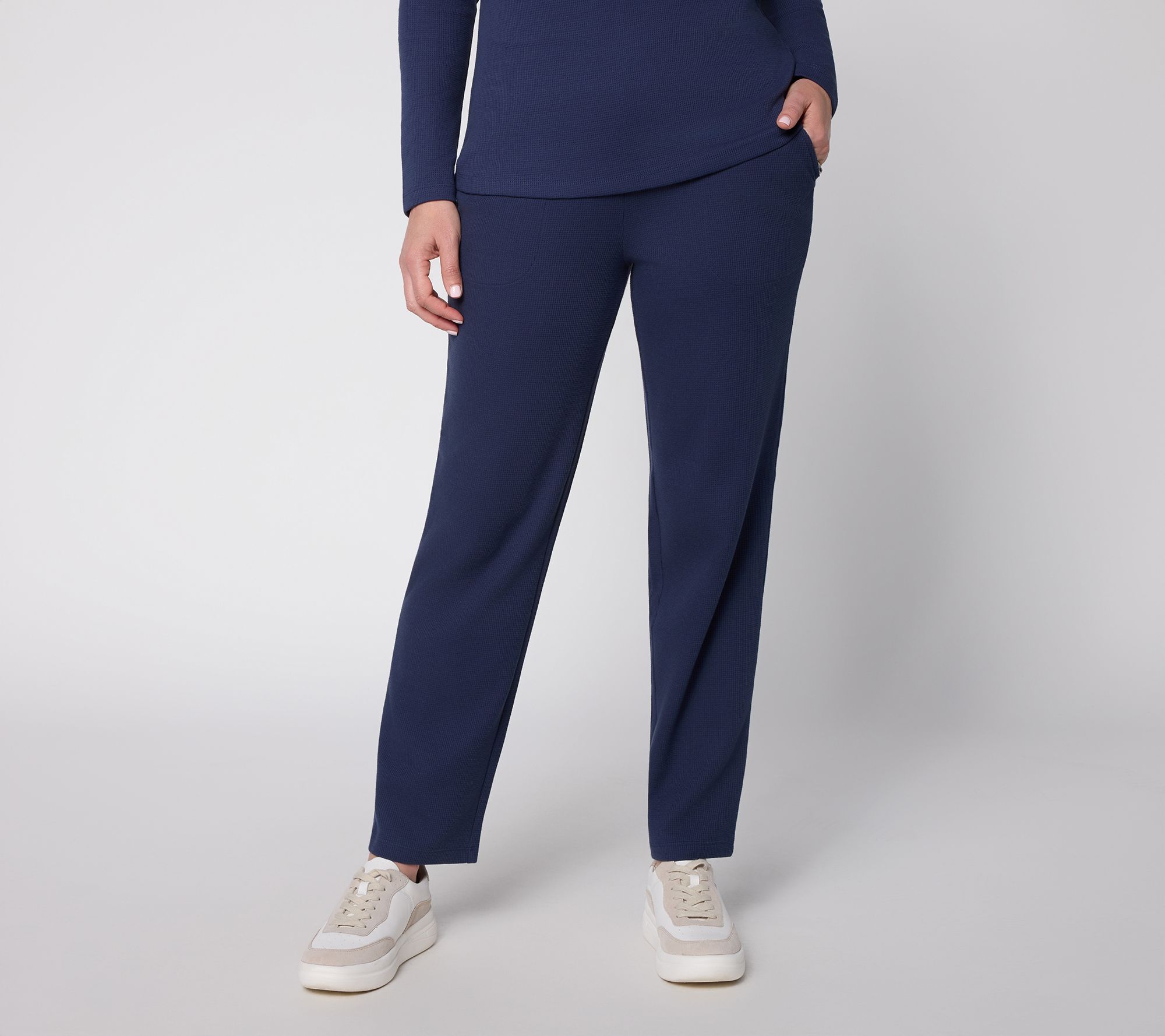 Denim & Co. Petite Waffle Knit Straight -Leg Pants