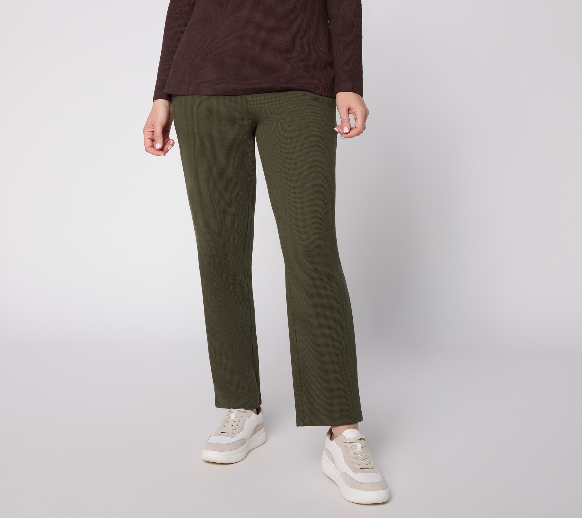 Denim & Co. Petite Waffle Knit Straight -Leg Pants