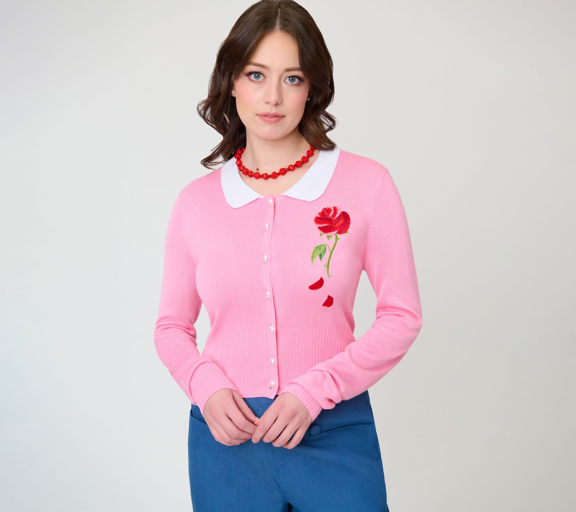 Disney Beauty & The Beast by Unique Vintage Pink Rose Cardigan
