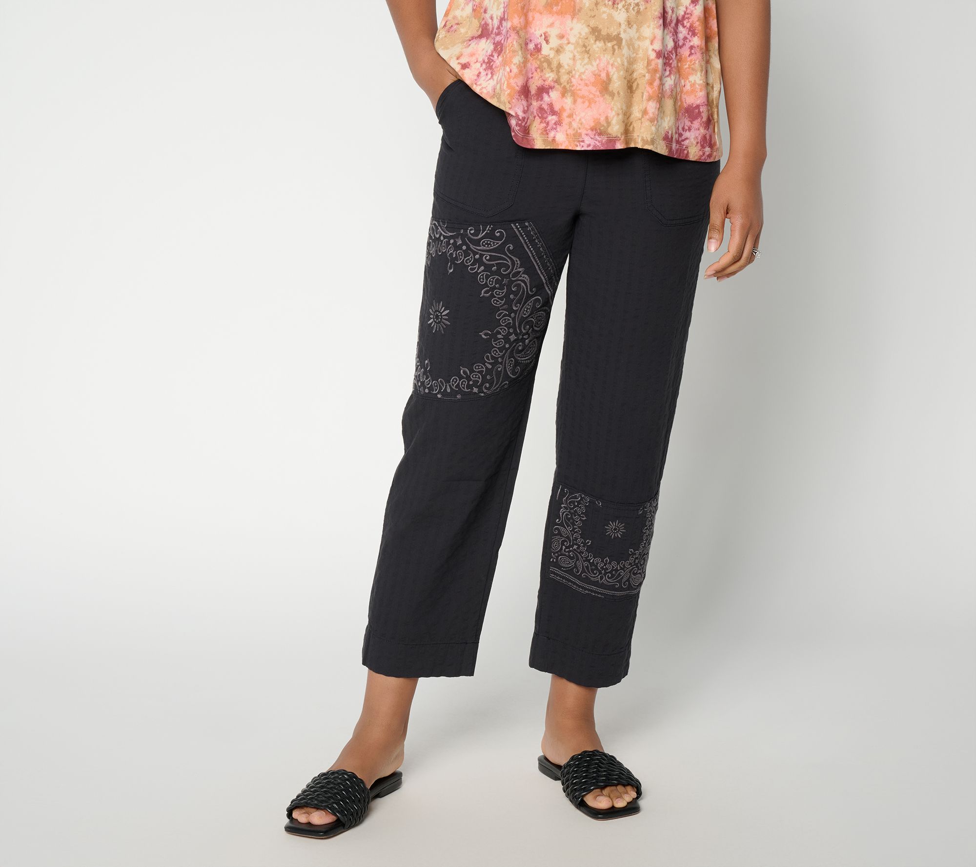 "As Is" LOGO Lavish by Lori Goldstein Pet Textured Cotton Ankle Pants