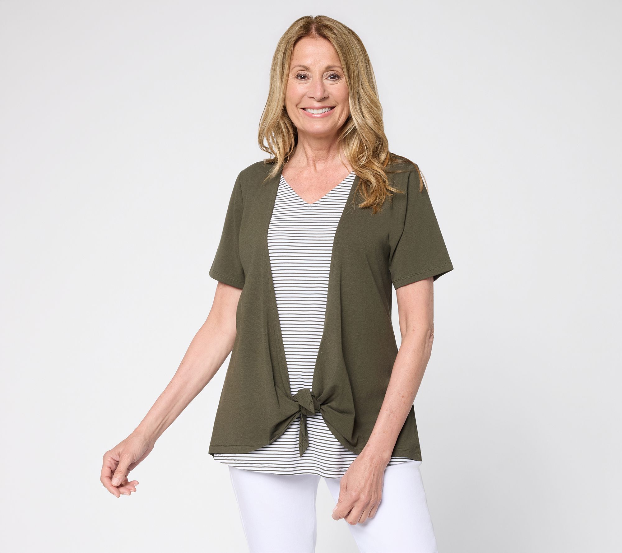 "As Is" Denim & Co. Essentials So Soft Jersey Short Sleeve 2fer Top