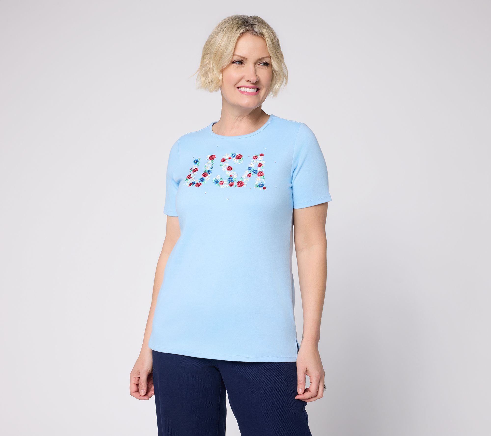 "As Is" Quacker Factory Red, White and You Short Sleeve Top