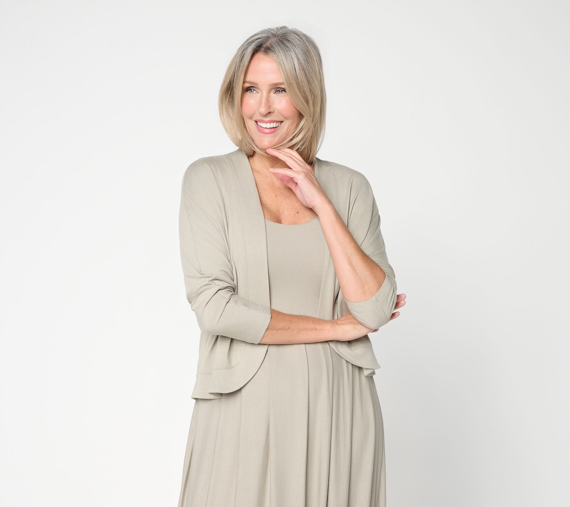 "As Is" Felt Denim by Laurie Felt Draped Cocoon Open Front Cardigan