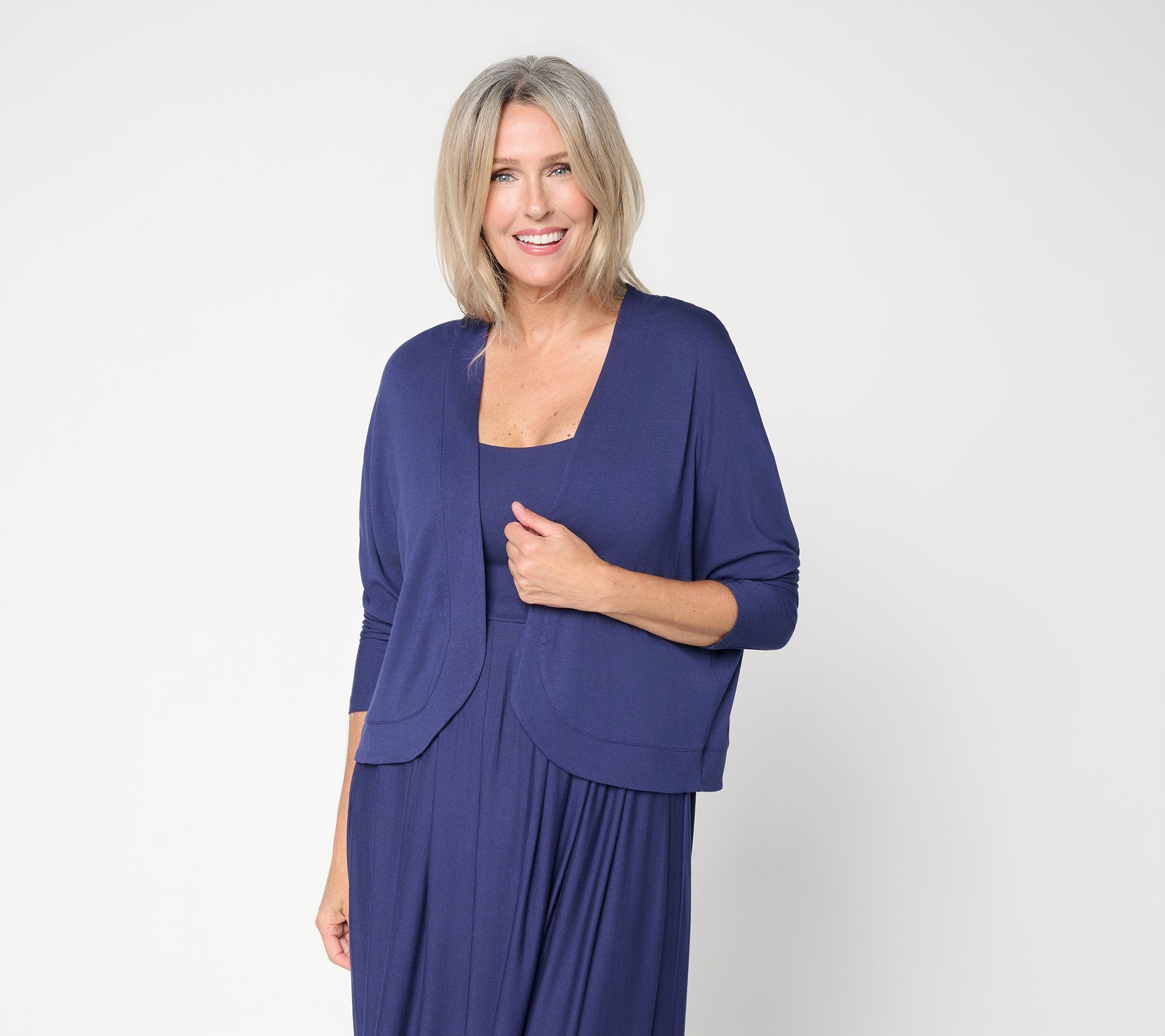 "As Is" Felt Denim by Laurie Felt Draped Cocoon Open Front Cardigan
