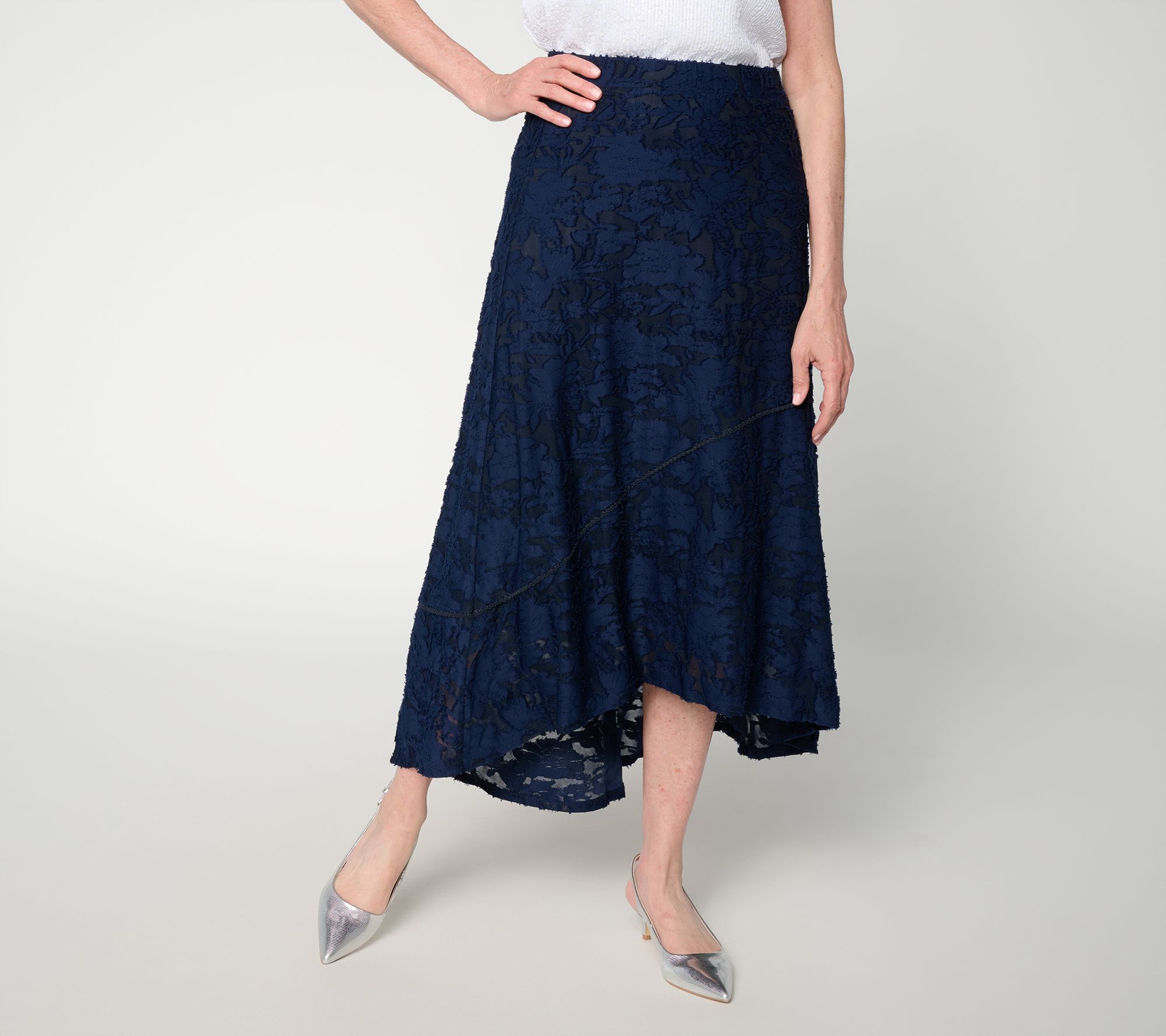 "As Is" Susan Graver Petite Burnout Knit High Low Skirt