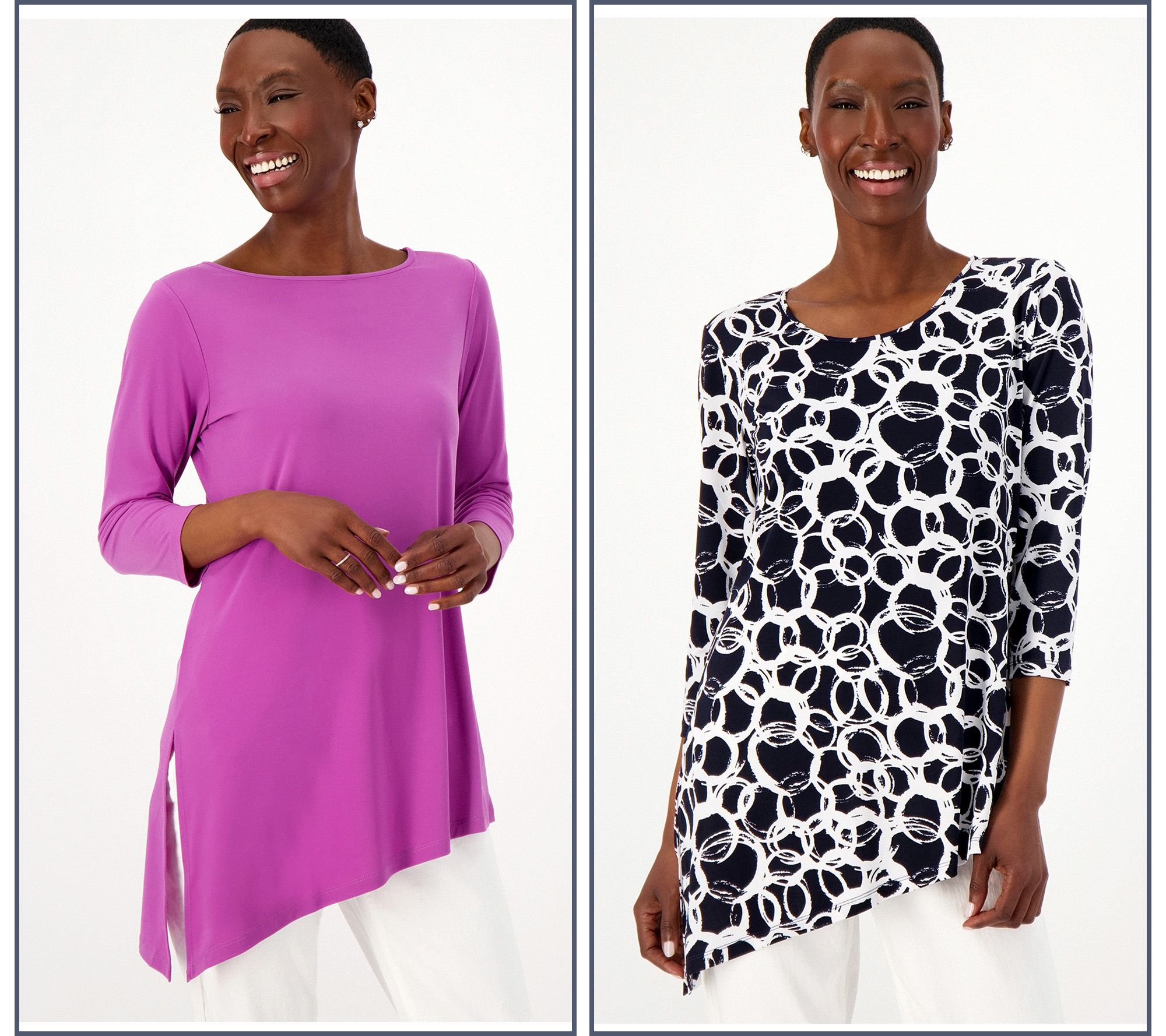 Susan Graver Print & Solid Set of 2 Liquid Knit Tops