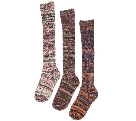 MUK LUKS Women's 3-Pair Marl Knee-High Socks - QVC.com