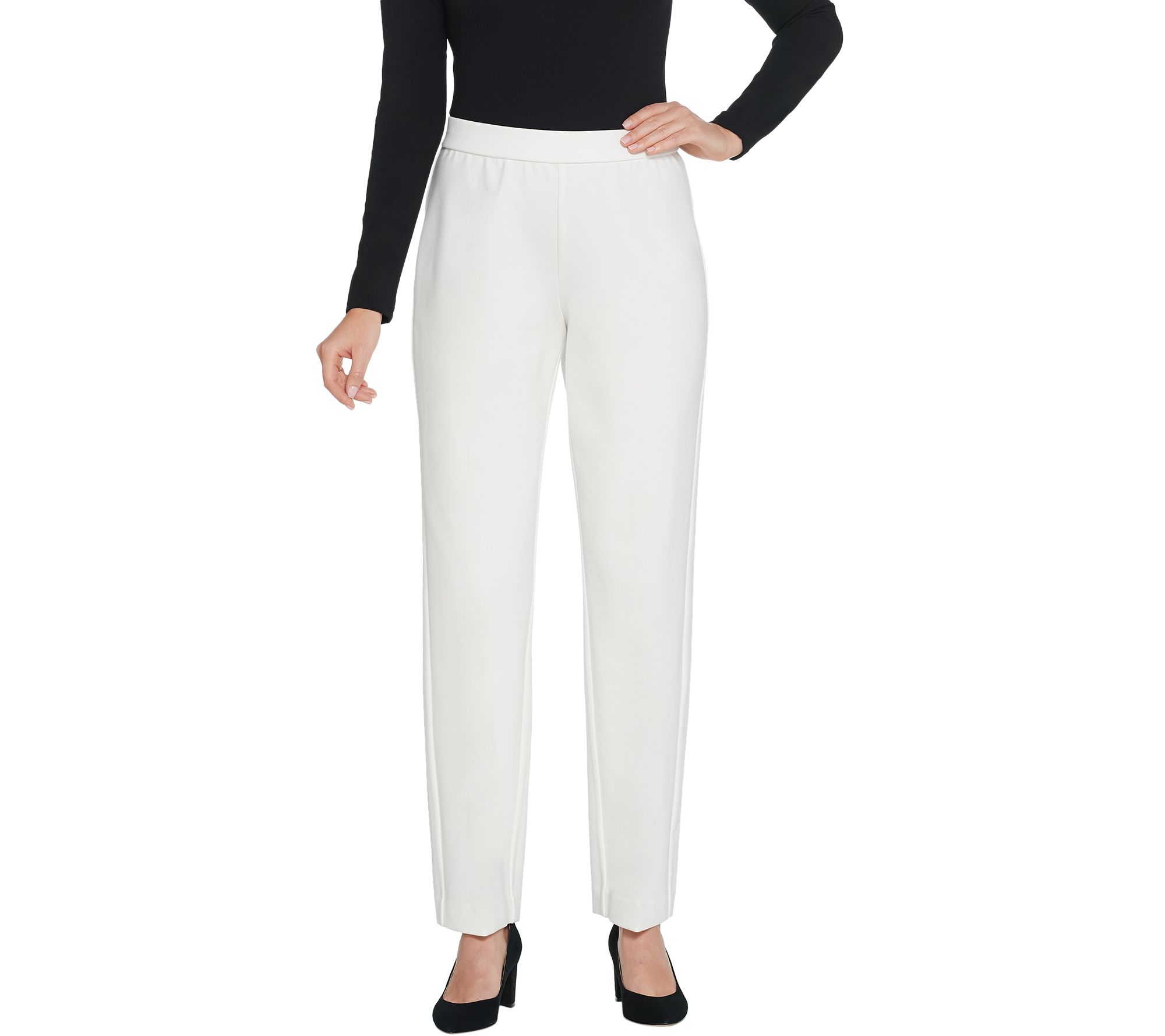 Susan Graver Petite Ponte Knit Straight-Leg Pull-On Pants