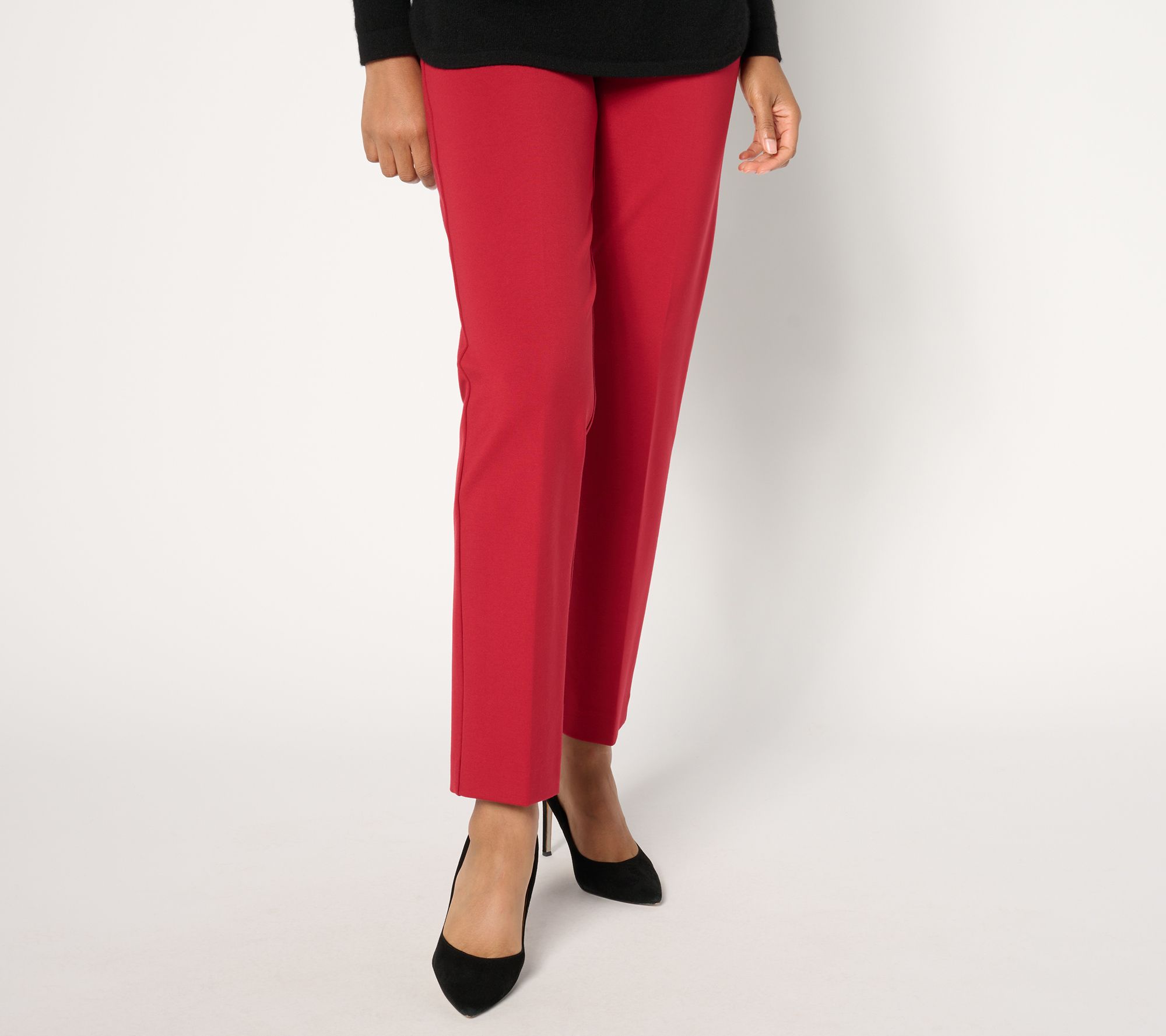Susan Graver Petite Ponte Knit Straight-Leg Pull-On Pants