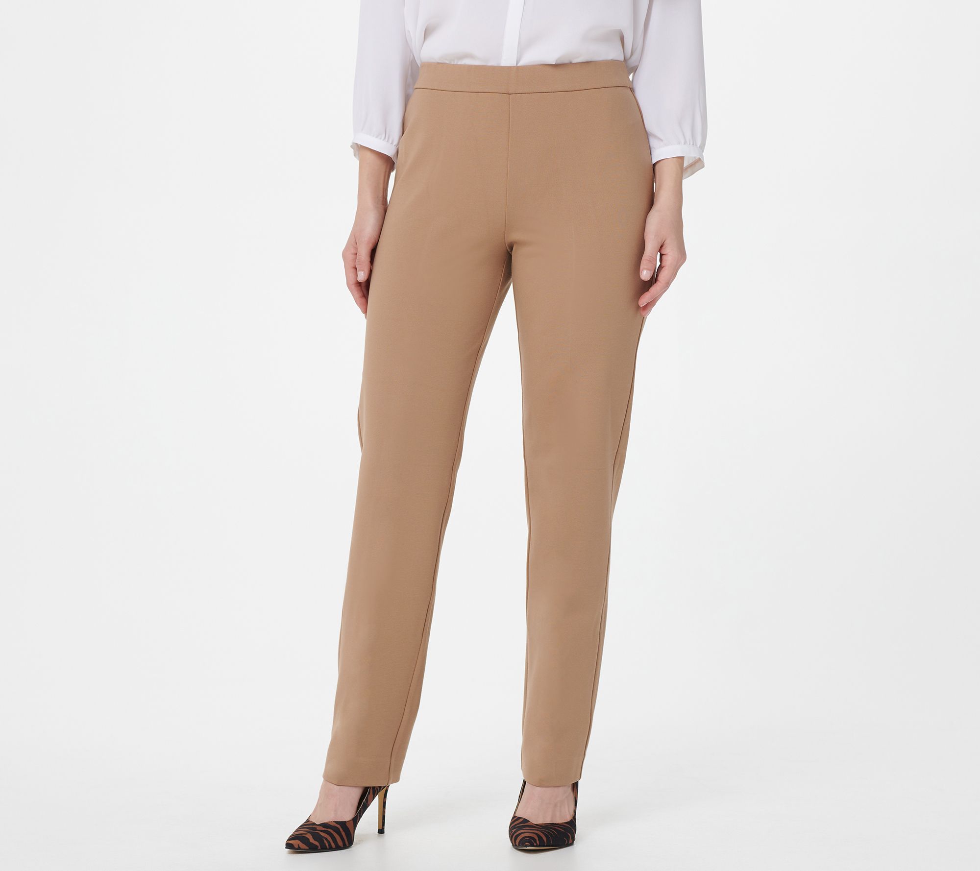 Susan Graver Petite Ponte Knit Straight-Leg Pull-On Pants