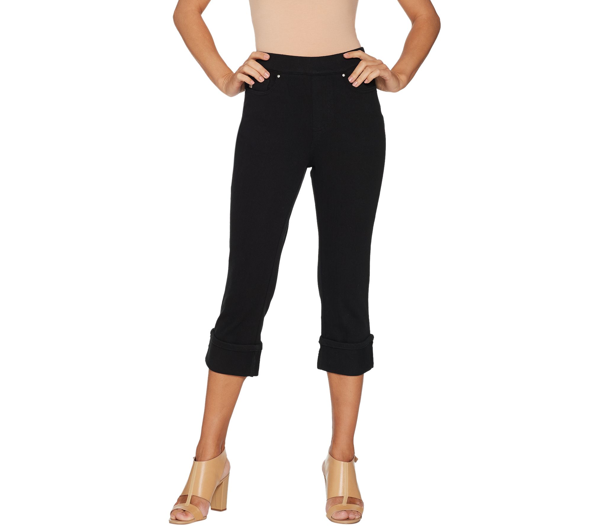 "As Is" Belle by Kim Gravel Flexibelle Pull -On Cuffed Capri Jeans