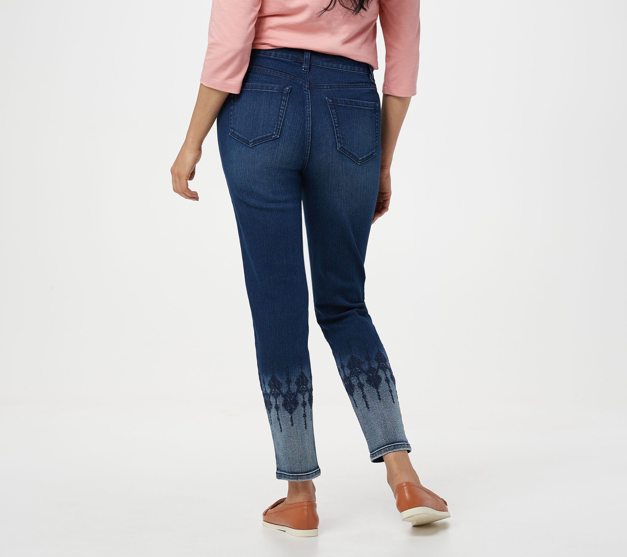 Studio by Denim & Co. Slim Ankle Jeans with Bleached Embroidery Hem ...