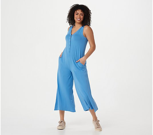 AnyBody Tall Cozy Knit Luxe Button Down Sleeveless Jumpsuit - QVC.com