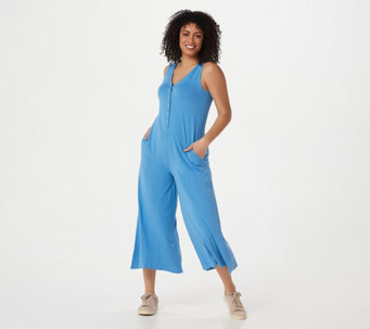 AnyBody Tall Cozy Knit Luxe Button Down Sleeveless Jumpsuit - A393109