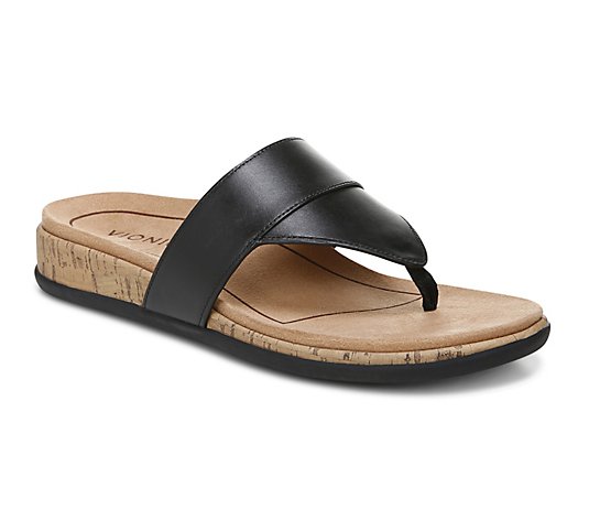 Vionic Leather Thong Wedge Sandals - Jillian