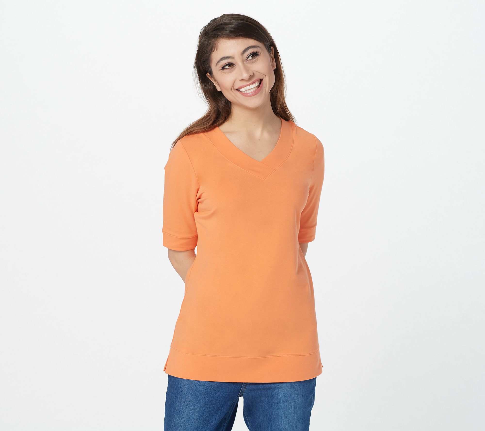 Isaac Mizrahi Live! Rounded V-Neck w/Thick Band Inset Knit Top 