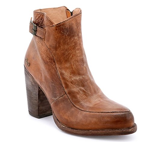 BED STU Heeled Leather Western Ankle Booties - Isla