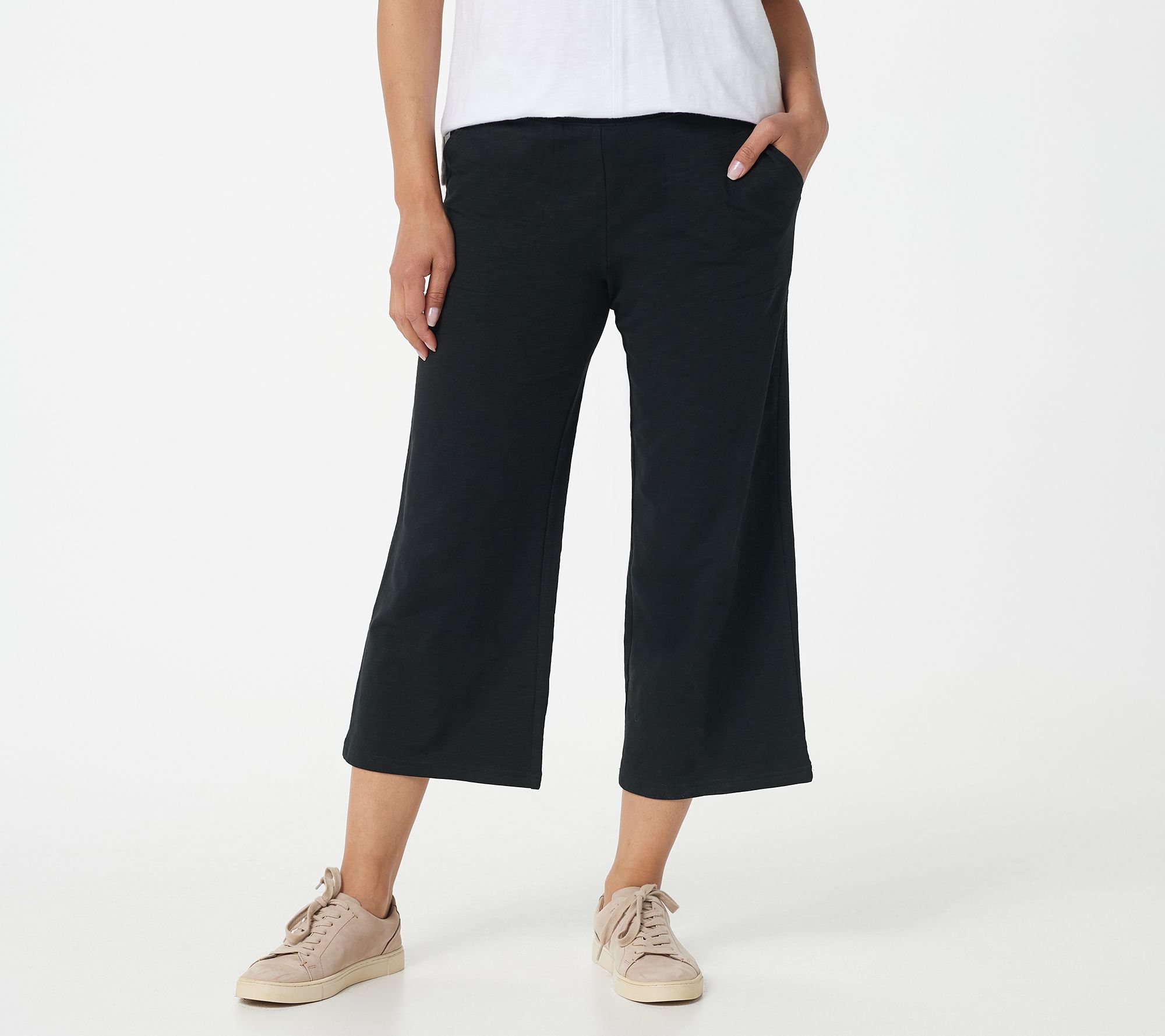 "As Is" Denim & Co. Active Textured French Terry Wide-Leg Crop Pants
