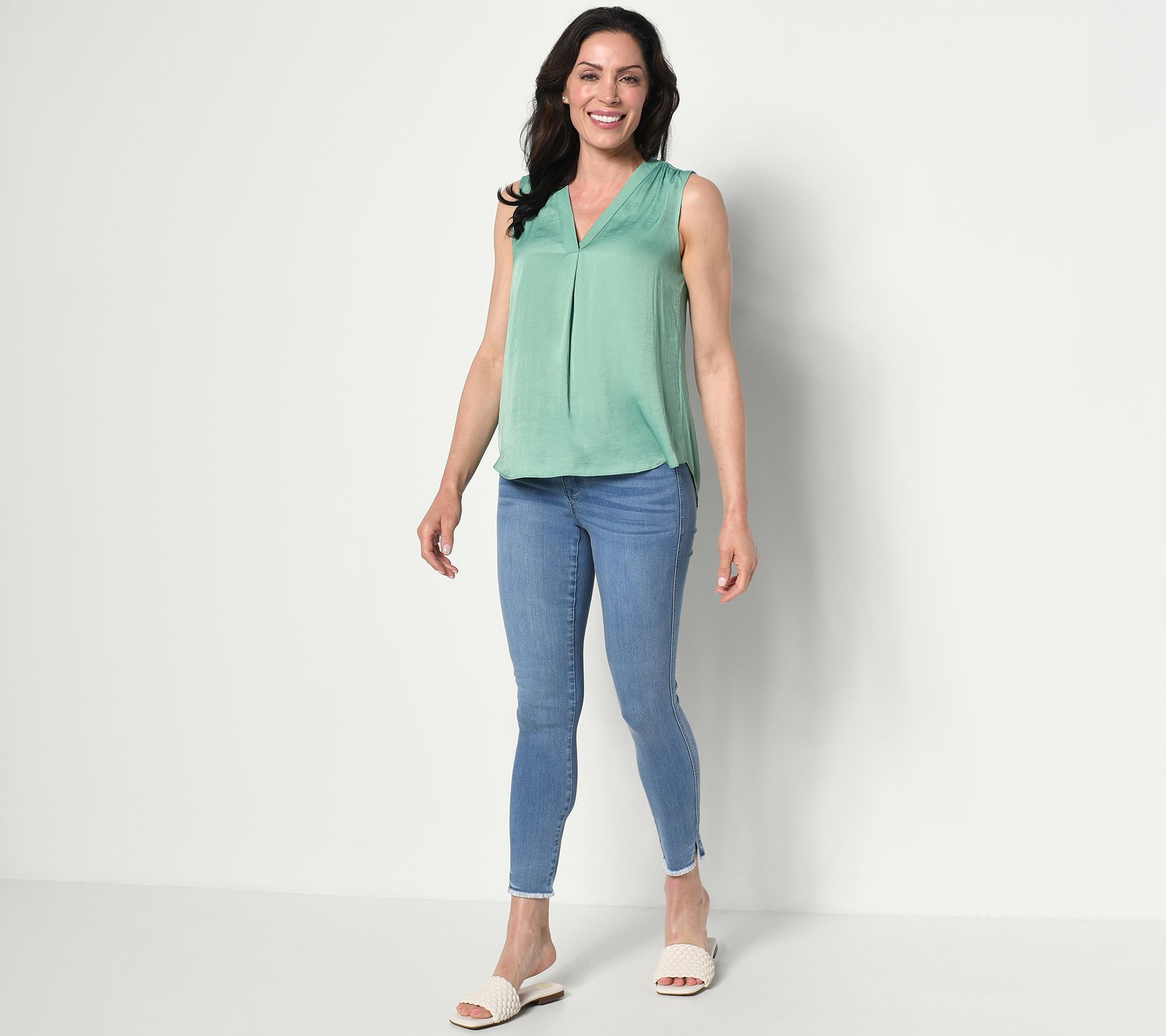 Laurie Felt Regular Silky Denim Ankle Skinny Jeans w/ Slit & Raw Hem | Straight-Fit Jeans