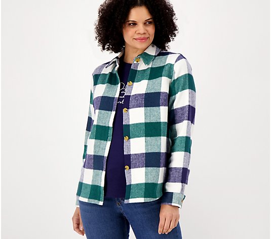 Denim & Co. Canyon Retreat Cozy Plaid Collared Button Front Shacket
