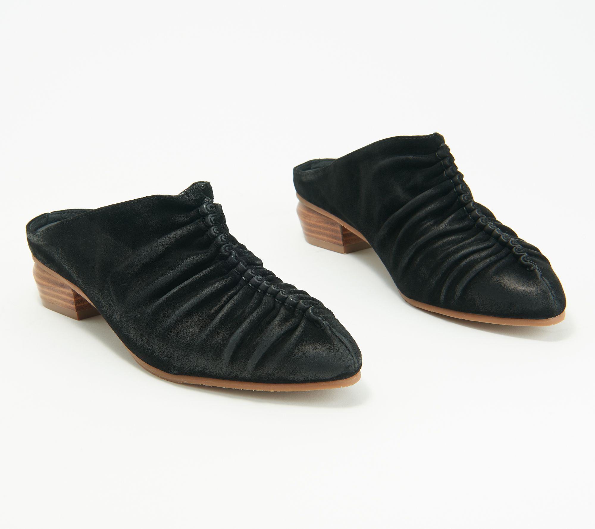 Antelope Suede Ruched Mules - Liselle
