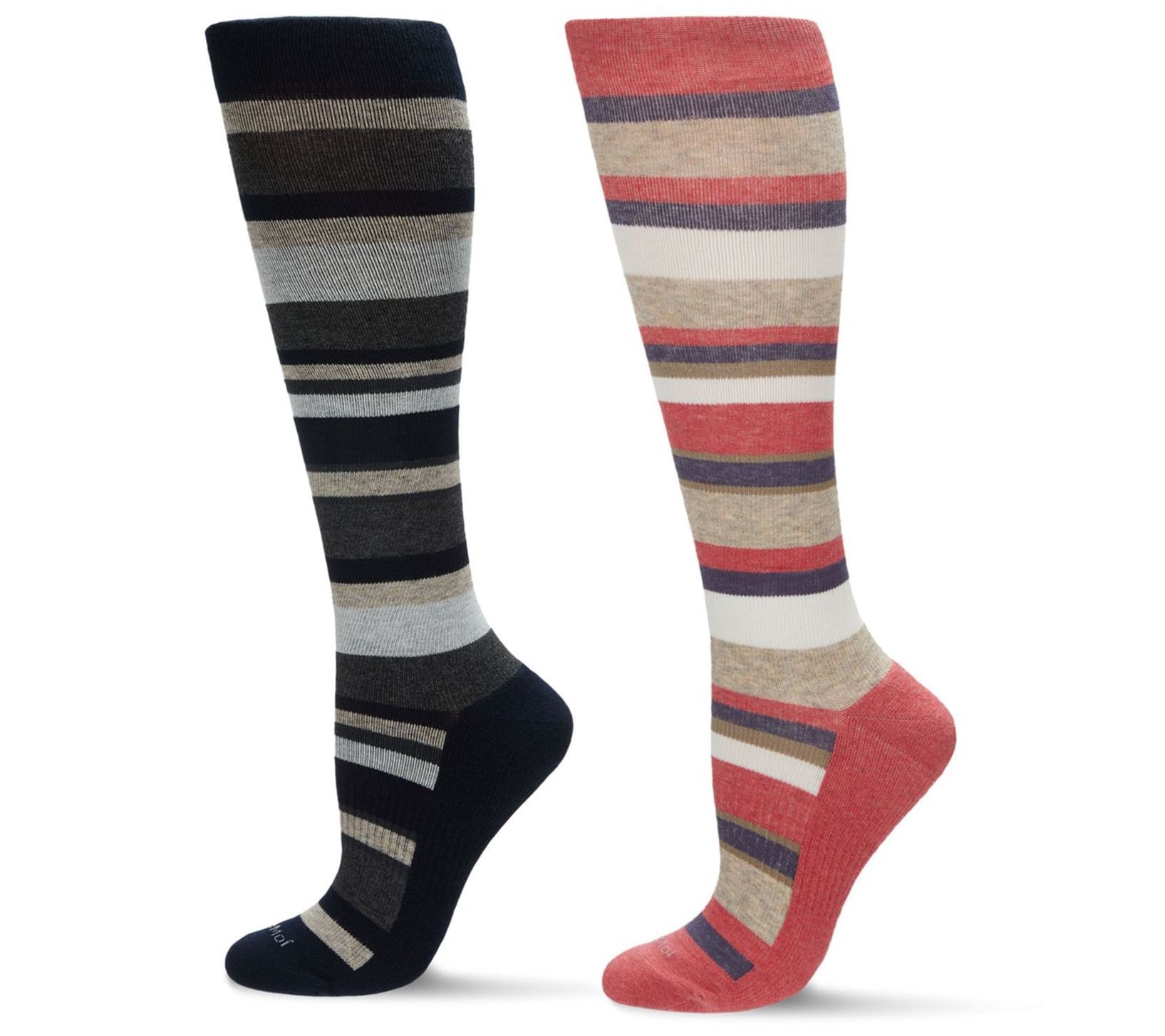 Memoi Set of 2 Cotton Blend Compression KneeSocks