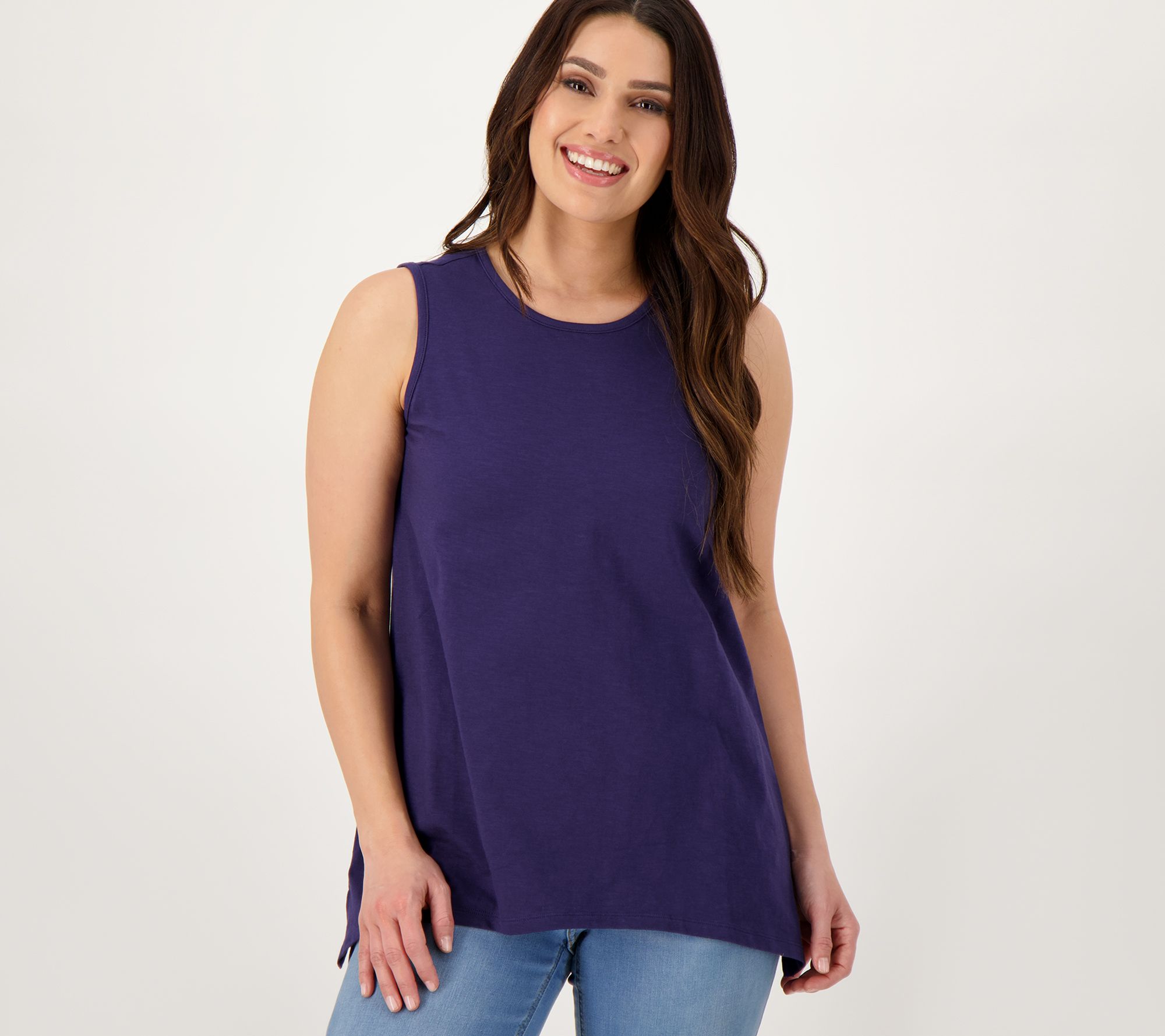 Denim & Co. Essentials Textured Knit Round Neck Trapeze Tank