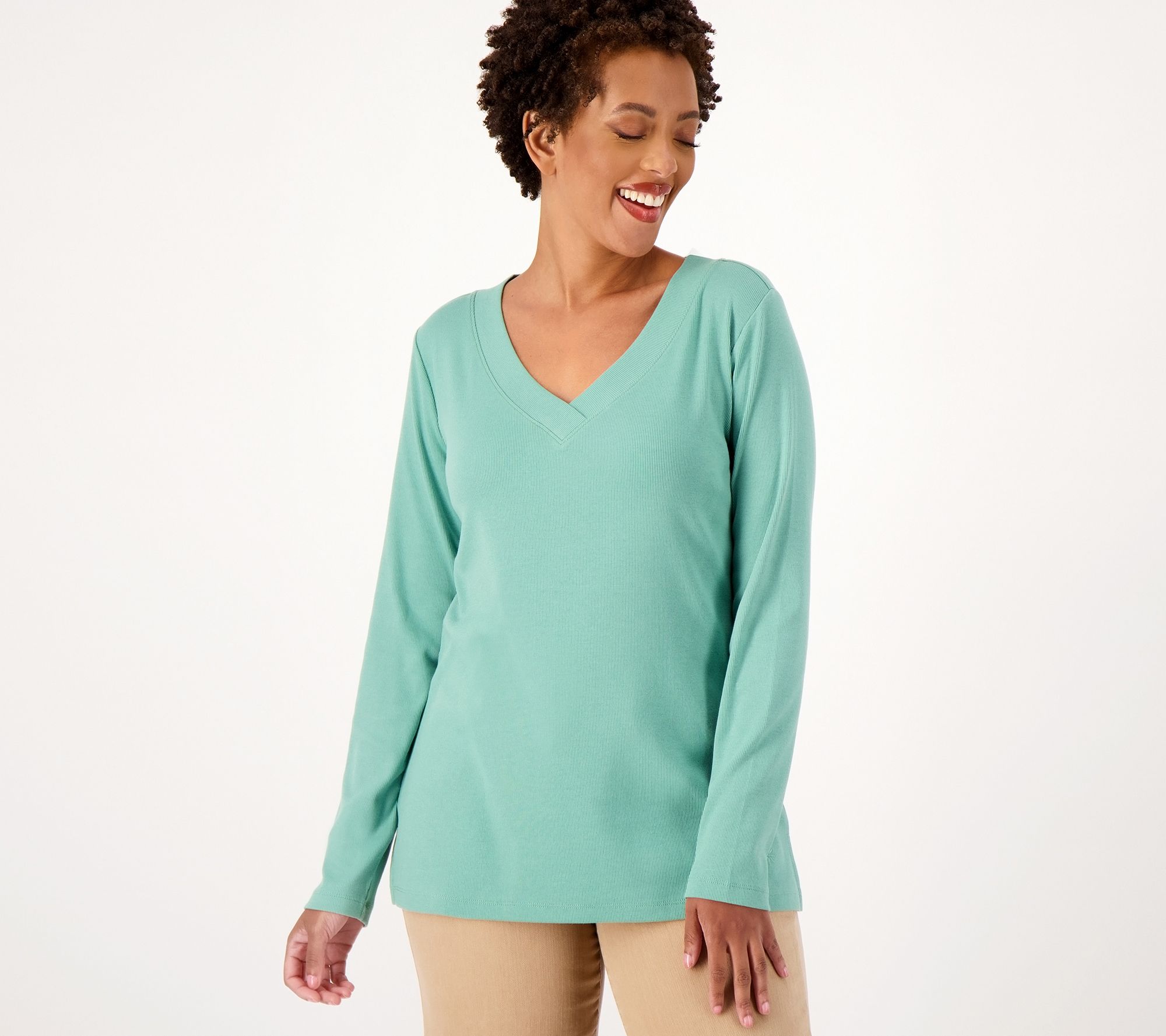 As Is Isaac Mizrahi Live  Essentials Ribbed P ima Cotton Top