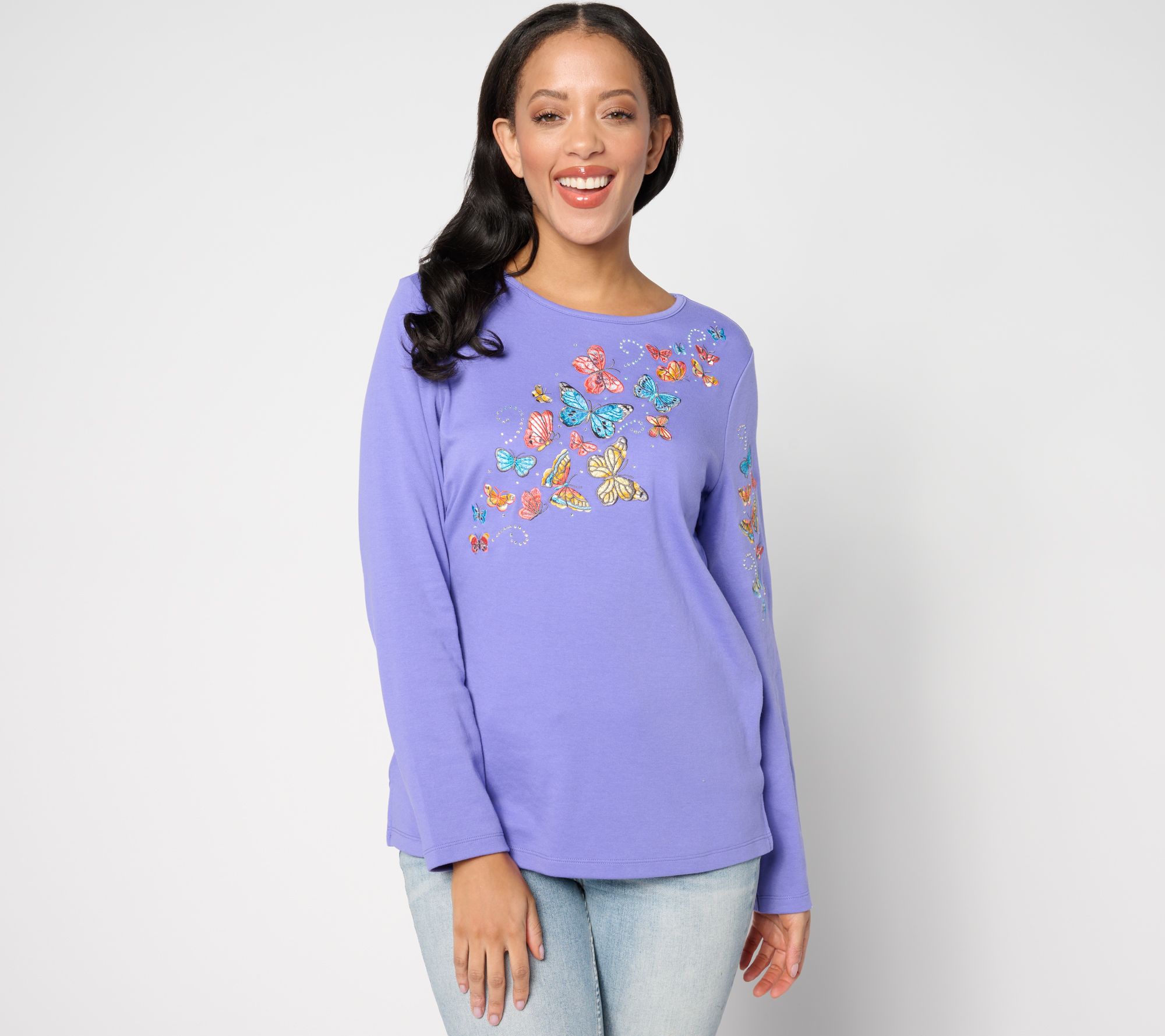 Women's Judith March Dress, Blue V-Neck, Embroidered Bell Sleeve