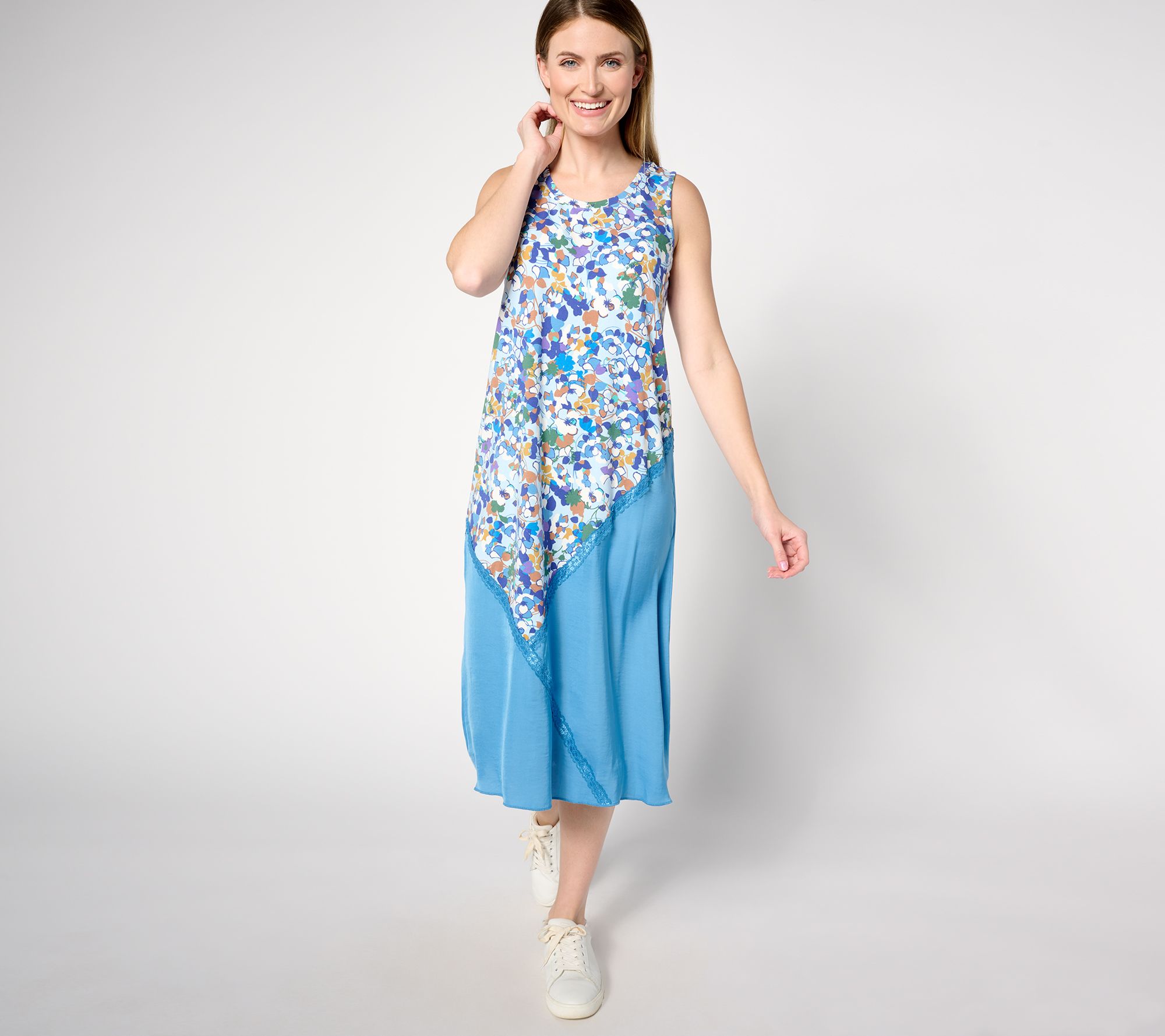 LOGO by Lori Goldstein Petite Mixed Media Printed Dress