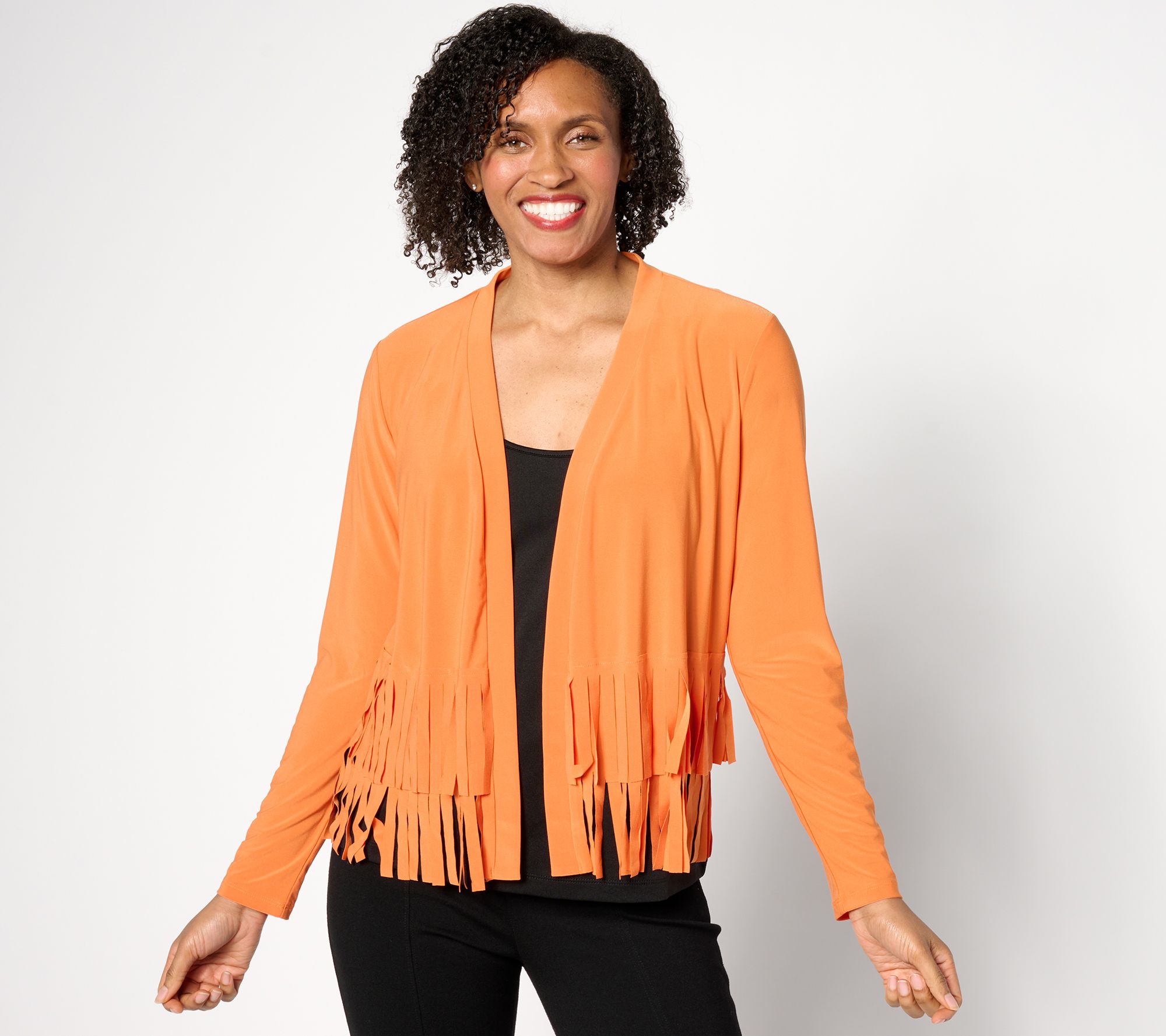 Attitudes by Renee Como Jersey Knit Fringe Cardigan