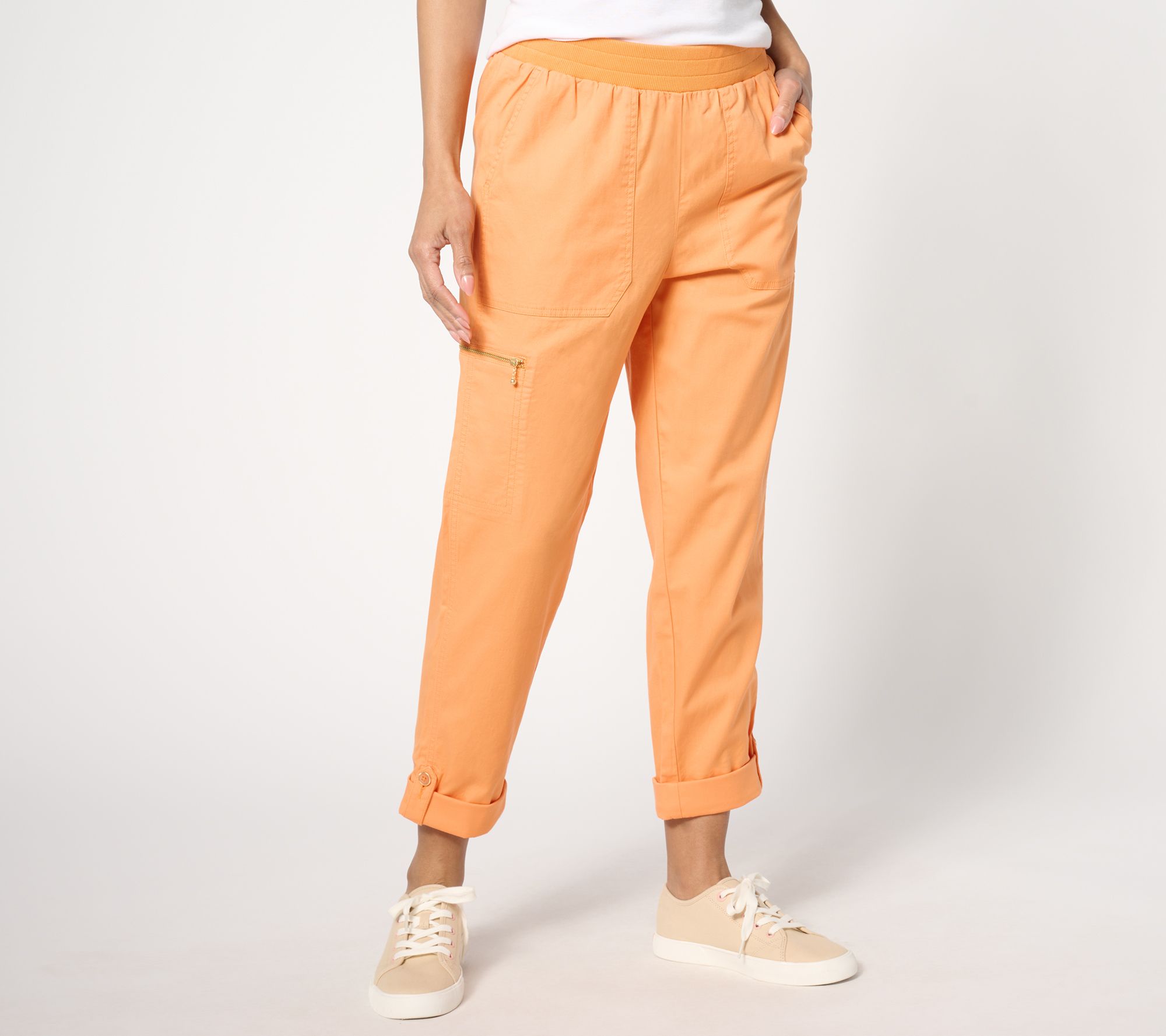 Isaac Mizrahi Live! Regular Brushed Sateen Pull On Pants w/ Roll Cuff