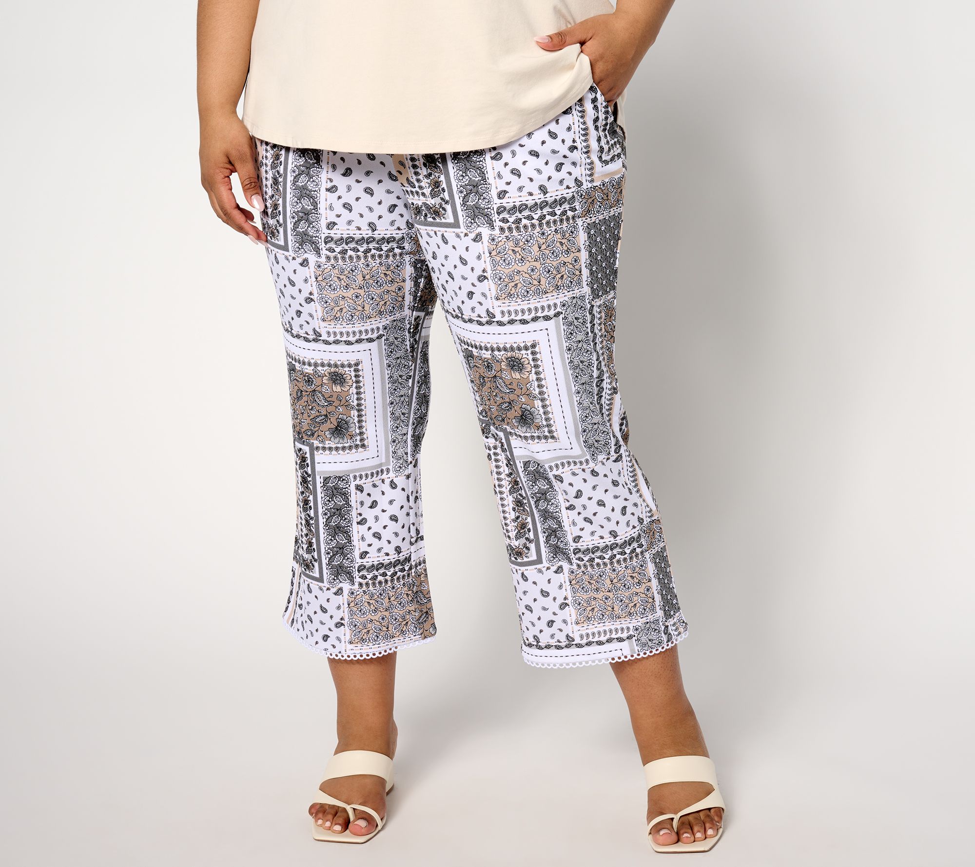 Isaac Mizrahi Live! Petite Printed Pebble Knit Crop Straight Pants